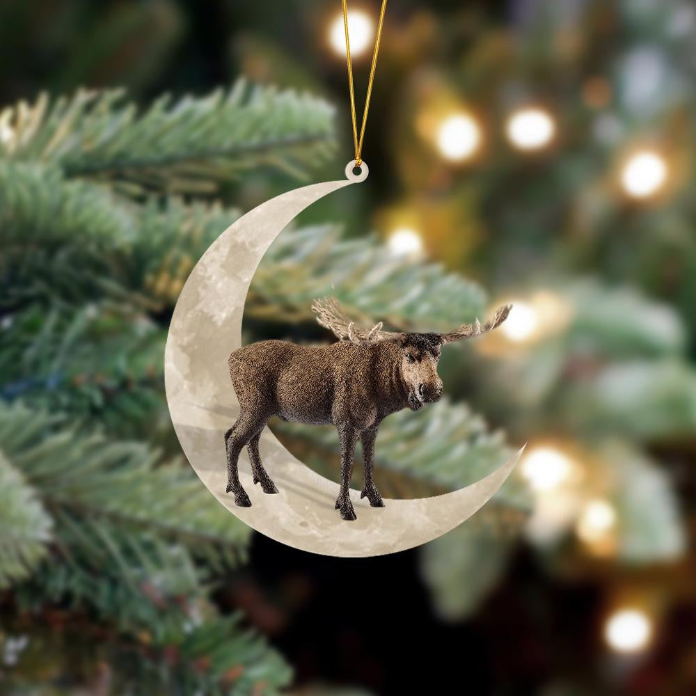 Moose Sits On The Moon Hanging Flat Acrylic Ornament