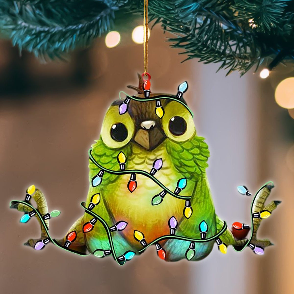 Parrot Christmas Light Hanging Flat Acrylic Ornament