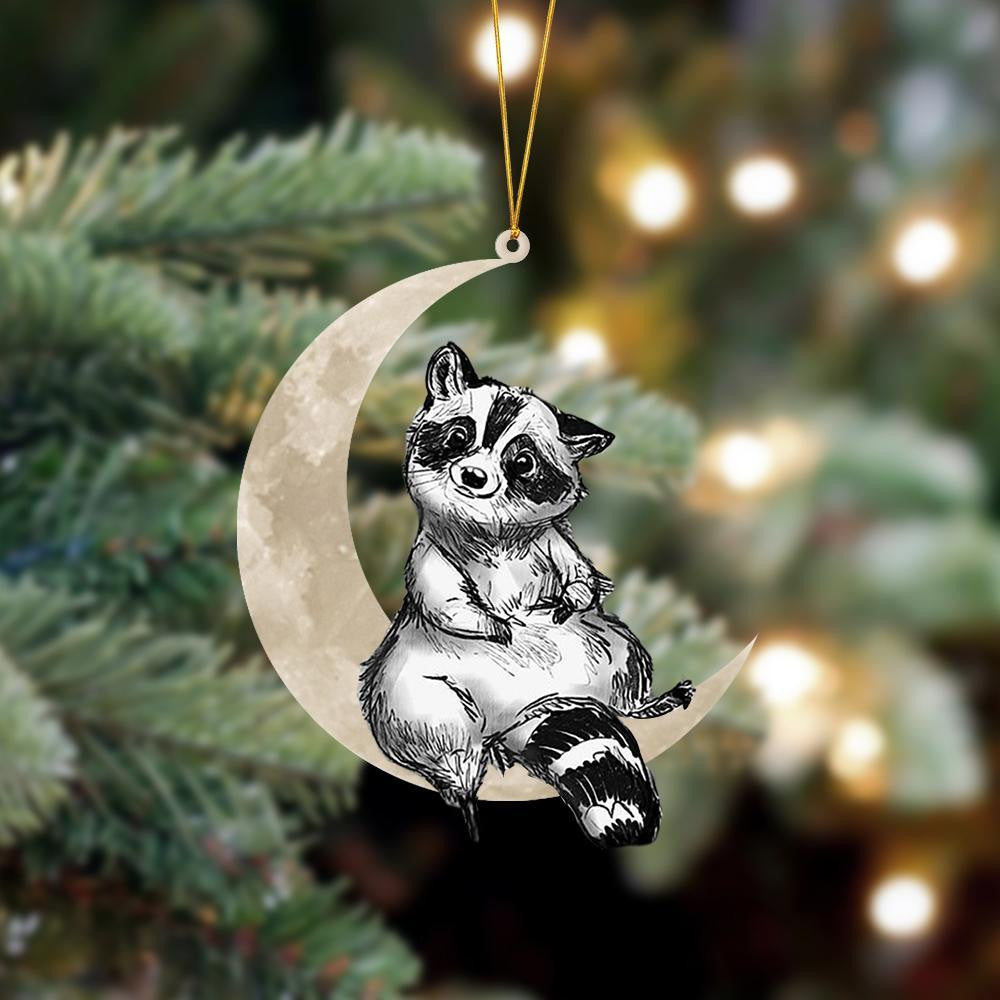Raccoon Sits On The Moon Hanging Flat Acrylic Ornament