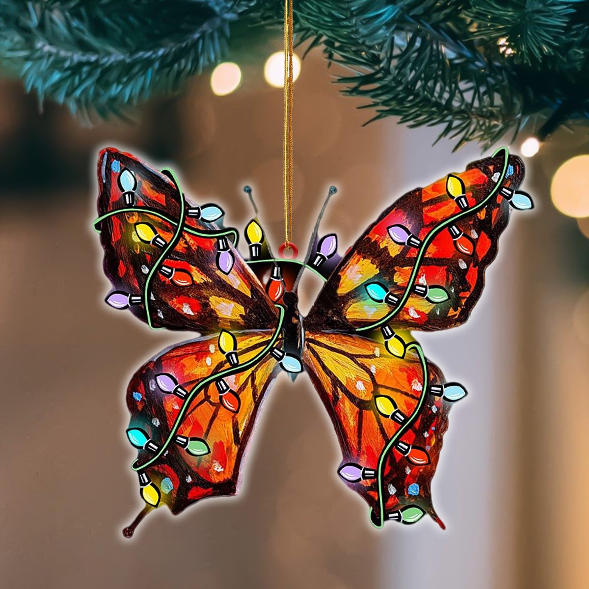 Butterfly Christmas Light Hanging Flat Acrylic Ornament