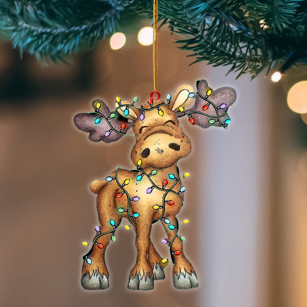 Moose Christmas Light Hanging Flat Acrylic Ornament