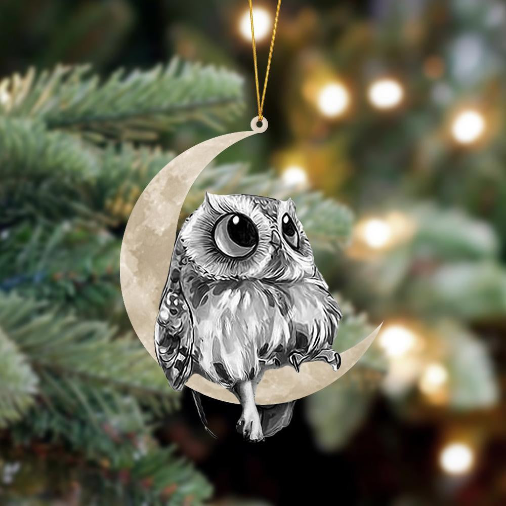Owl Sits On The Moon Hanging Flat Acrylic Ornament