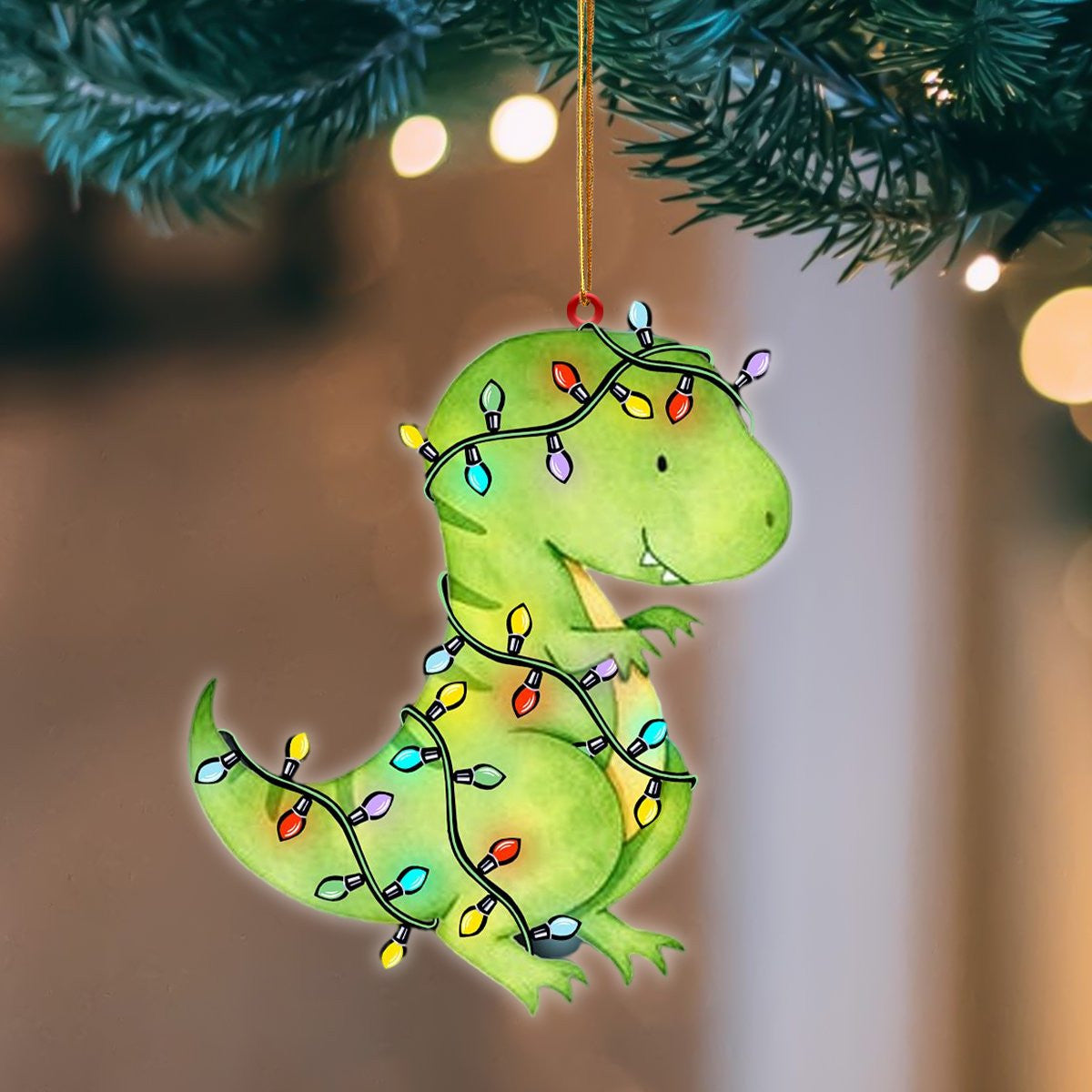 T Rex Christmas Light Hanging Flat Acrylic Ornament