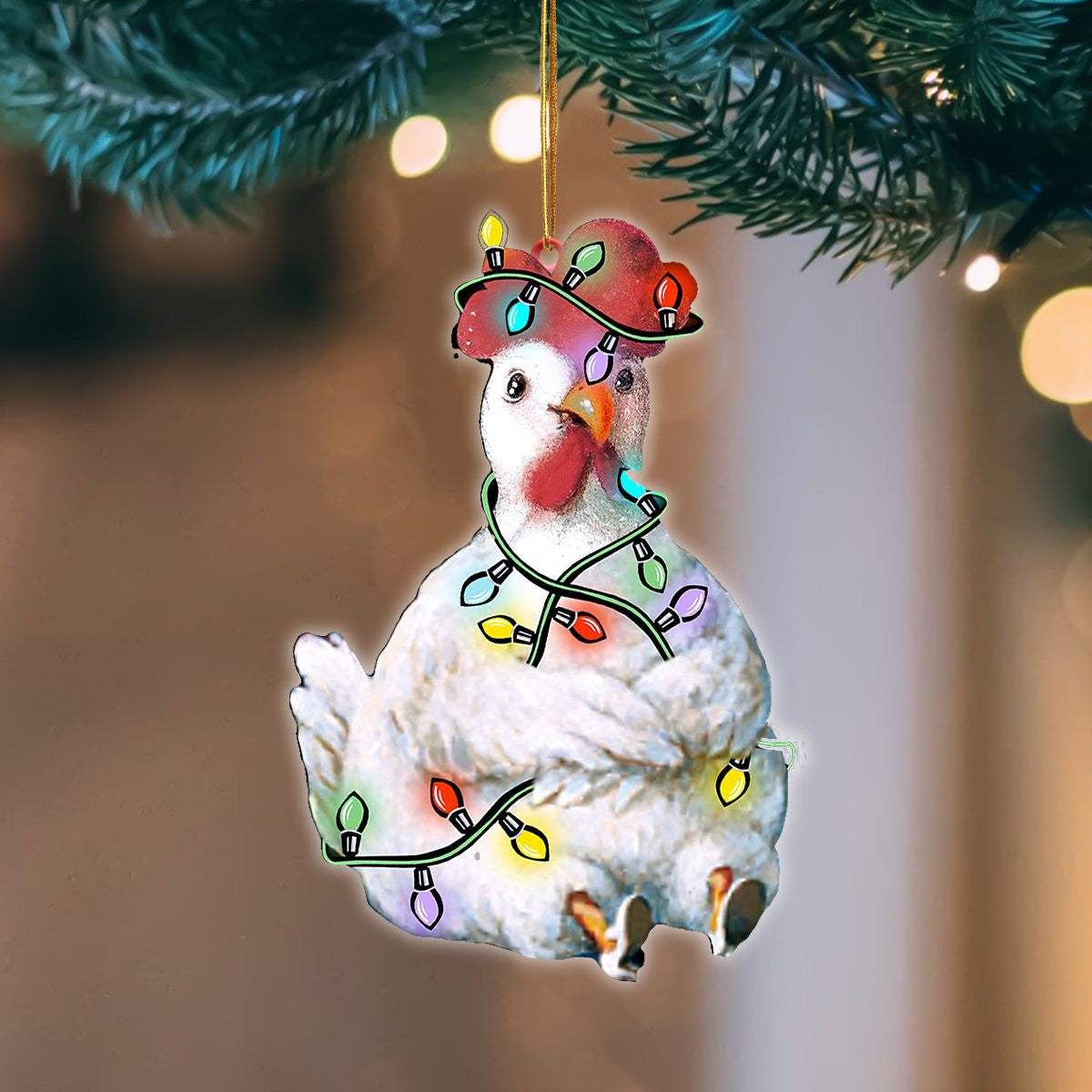 Chicken Christmas Light Hanging Flat Acrylic Ornament