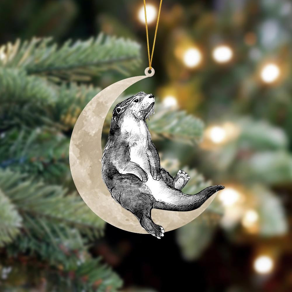 Otter Sits On The Moon Hanging Flat Acrylic Ornament