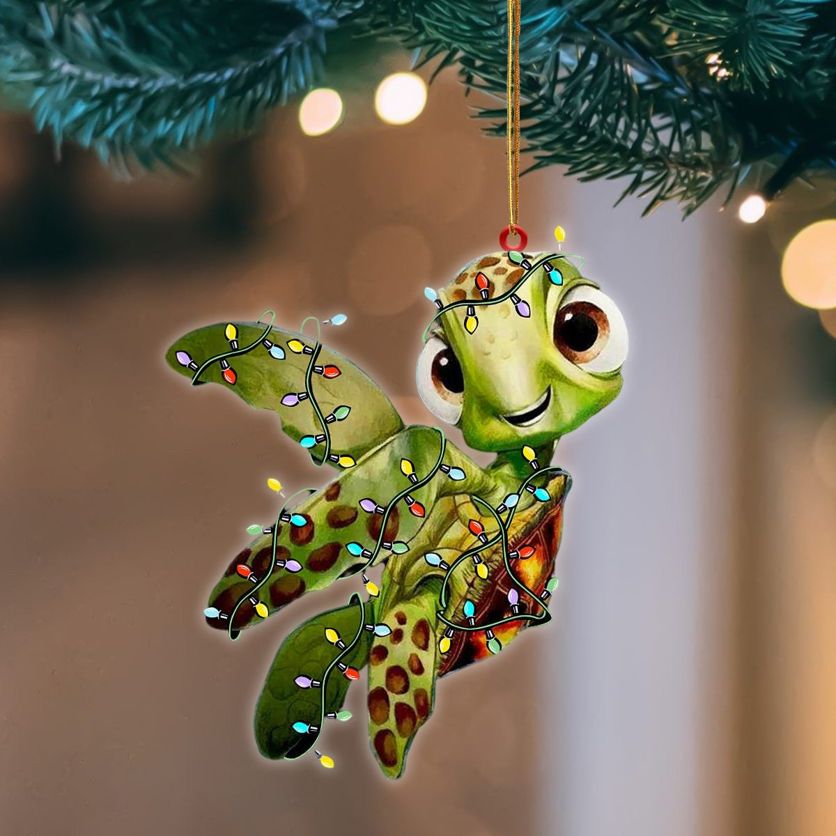 Turtle Christmas Light Hanging Flat Acrylic Ornament