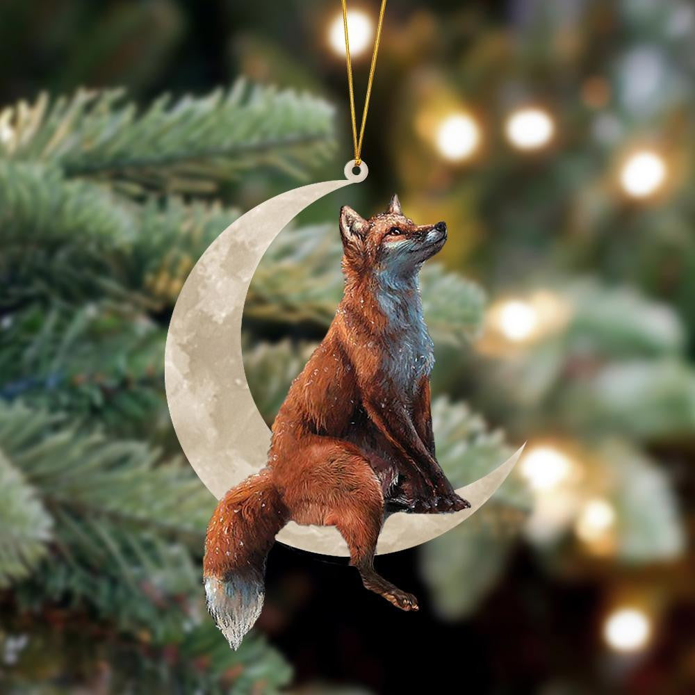 Fox Sits On The Moon Hanging Flat Acrylic Ornament