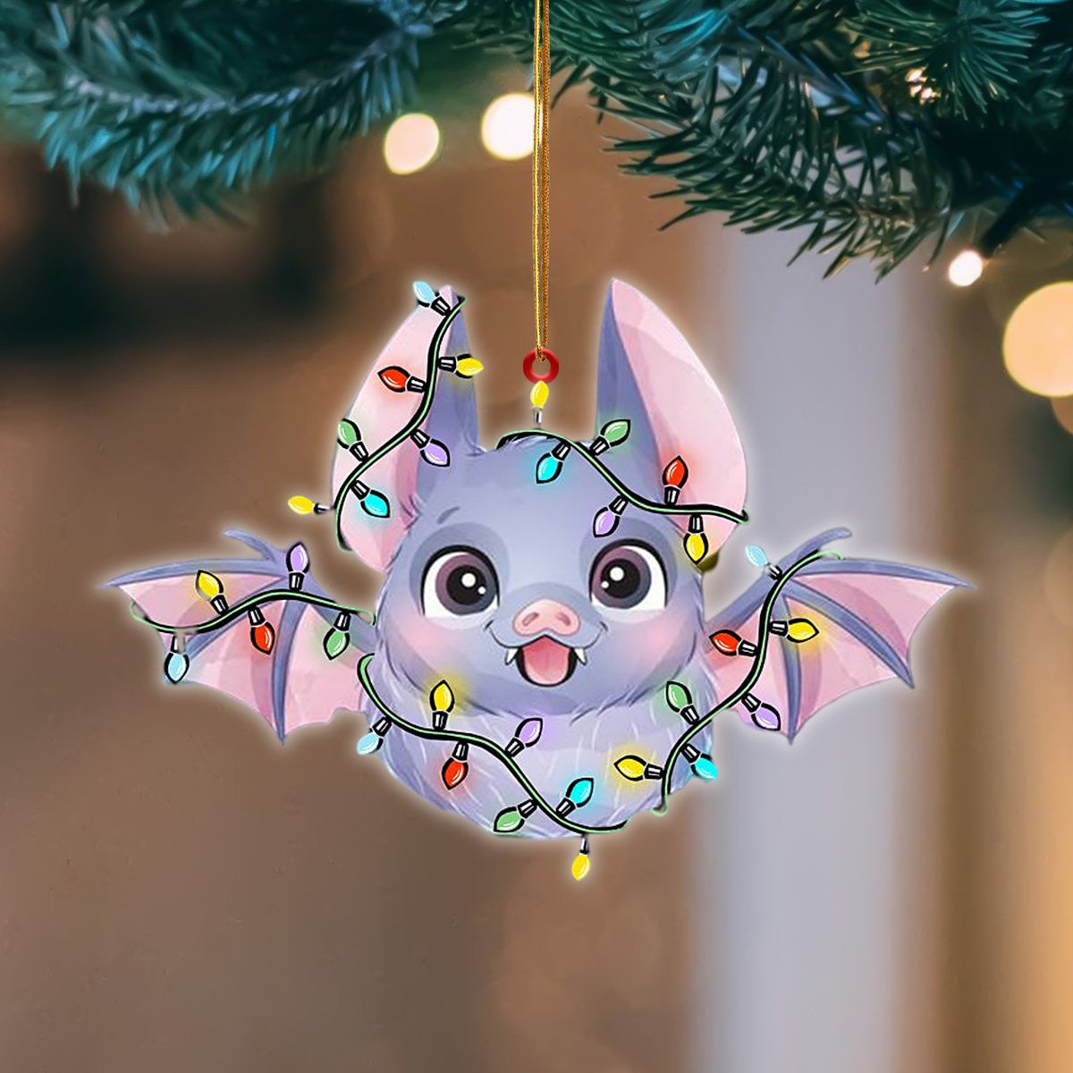Bat Christmas Light Hanging Flat Acrylic Ornament