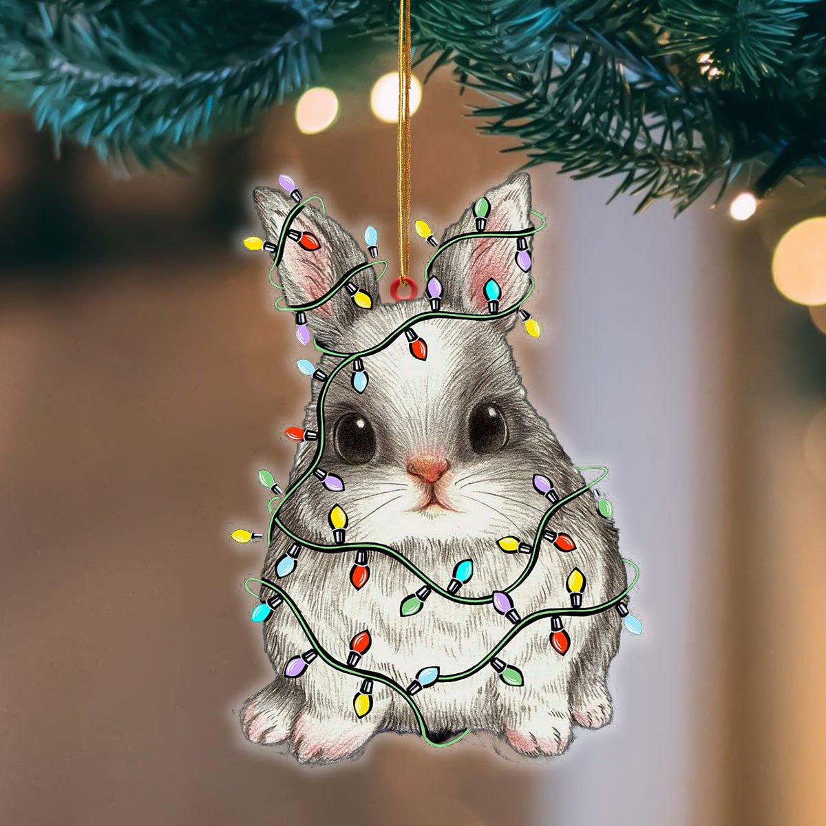 Bunny Christmas Light Hanging Flat Acrylic Ornament