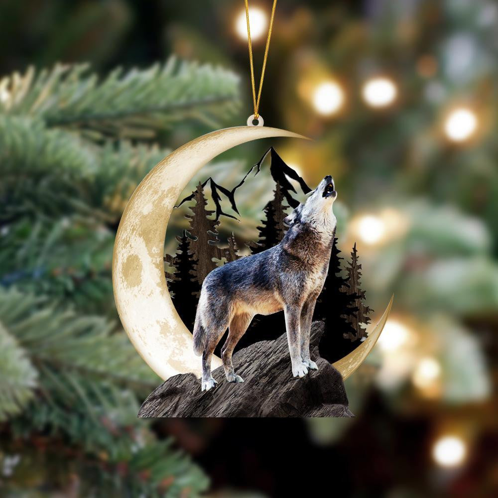 Wolf Sits On The Moon Hanging Flat Acrylic Ornament