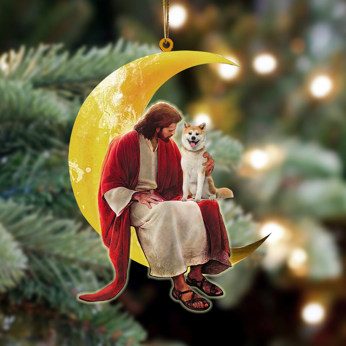 Akita And Jesus Sitting On The Moon Hanging Acrylic Ornament for Dog Lovers