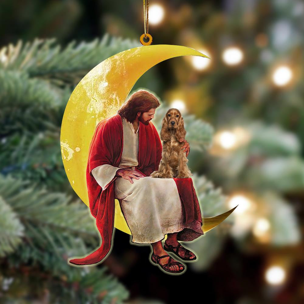 Cocker Spaniel And Jesus Sitting On The Moon Hanging Acrylic Ornament for Dog Lovers