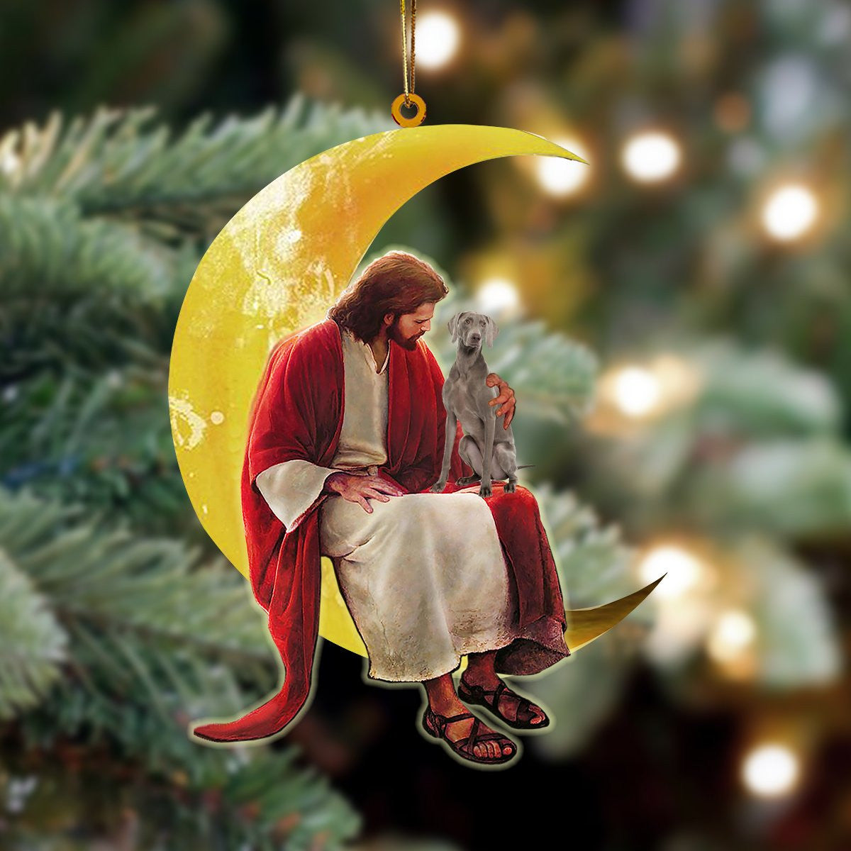 Weimaraner And Jesus Sitting On The Moon Hanging Acrylic Ornament for Dog Lovers