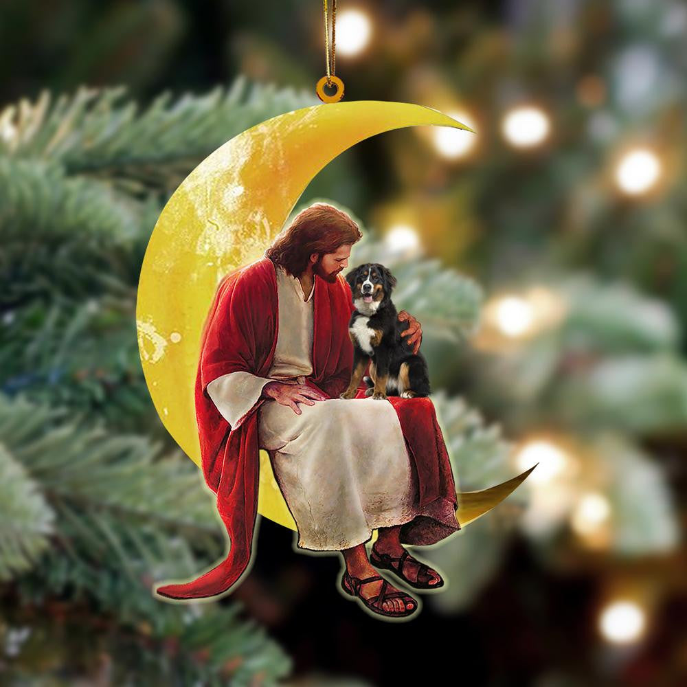 Bernese Mountain And Jesus Sitting On The Moon Hanging Acrylic Ornament for Dog Lovers
