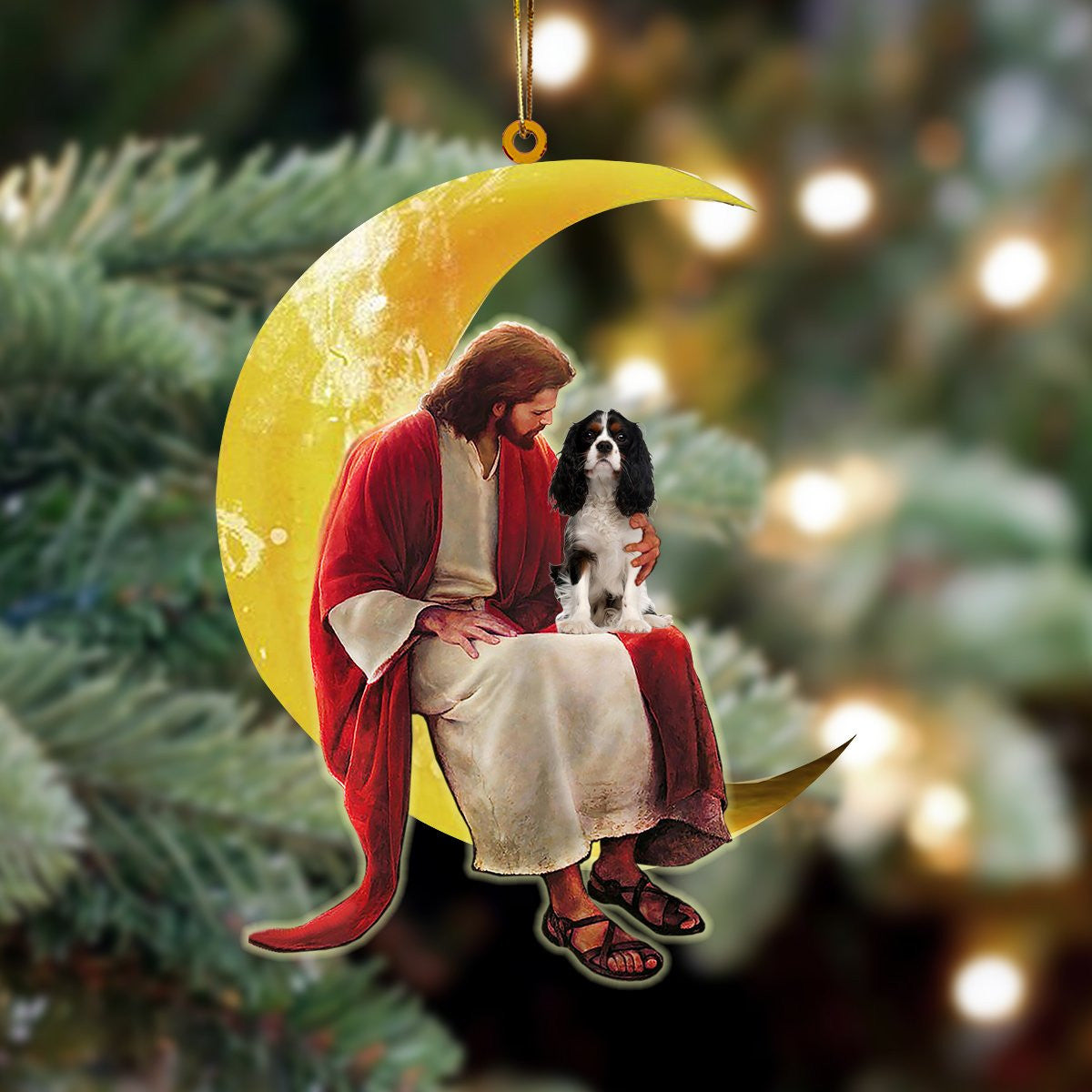 Cavalier King Charles Spaniel And Jesus Sitting On The Moon Hanging Acrylic Ornament for Dog Lovers
