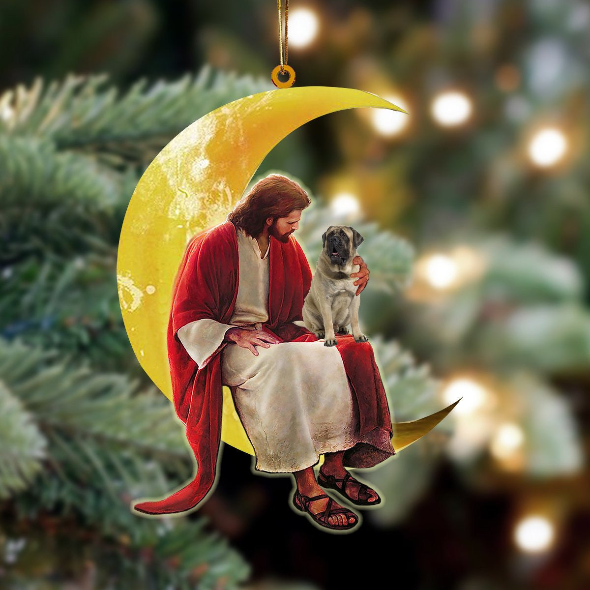 Mastiff And Jesus Sitting On The Moon Hanging Acrylic Ornament for Dog Lovers