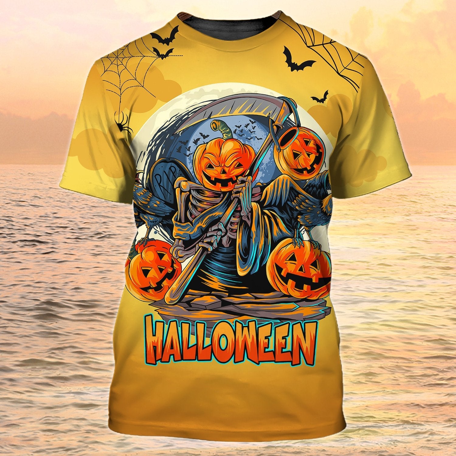 Skull Halloween 3D T Shirt Skeleton Pumpkin Halloween Yellow Shirt Men Women