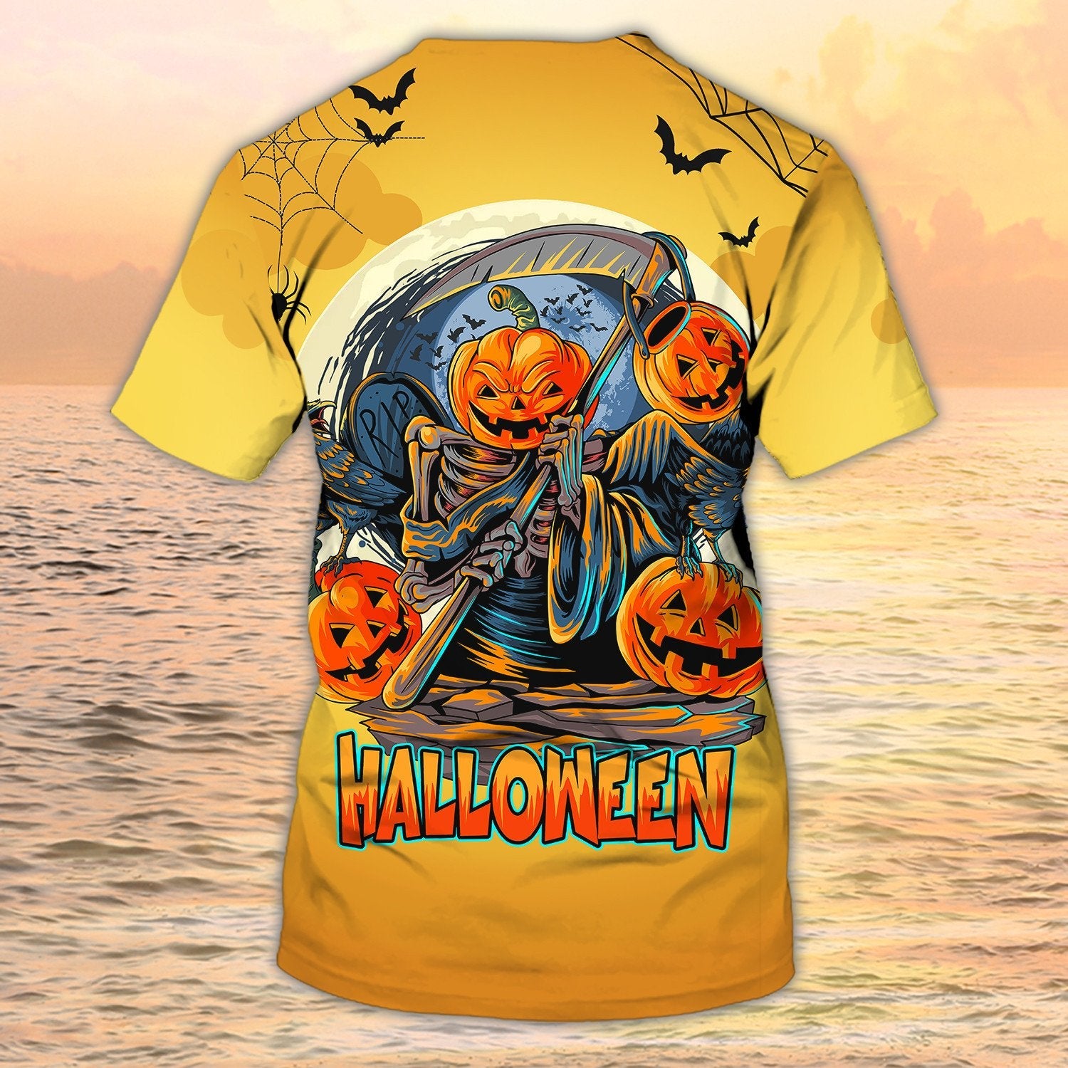Skull Halloween 3D T Shirt Skeleton Pumpkin Halloween Yellow Shirt Men Women