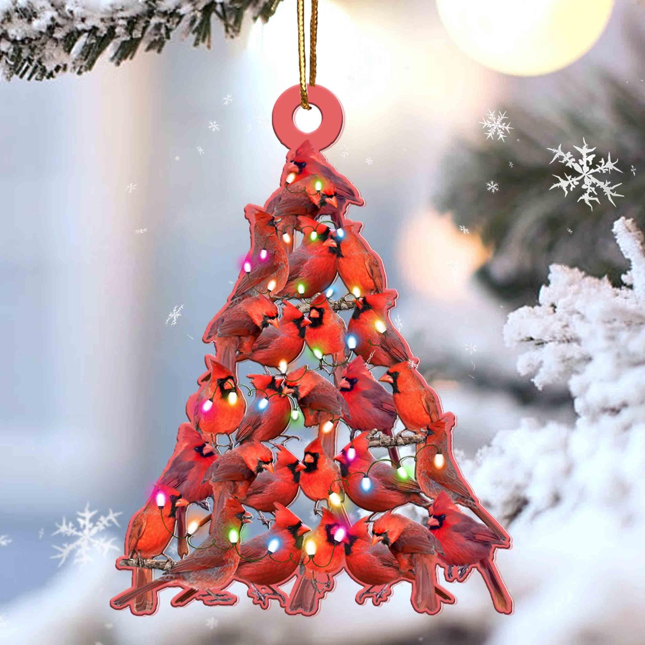 Cardinal Christmas Tree Shaped Custom Acrylic Ornament For Cardinal Gift For Bird Lover