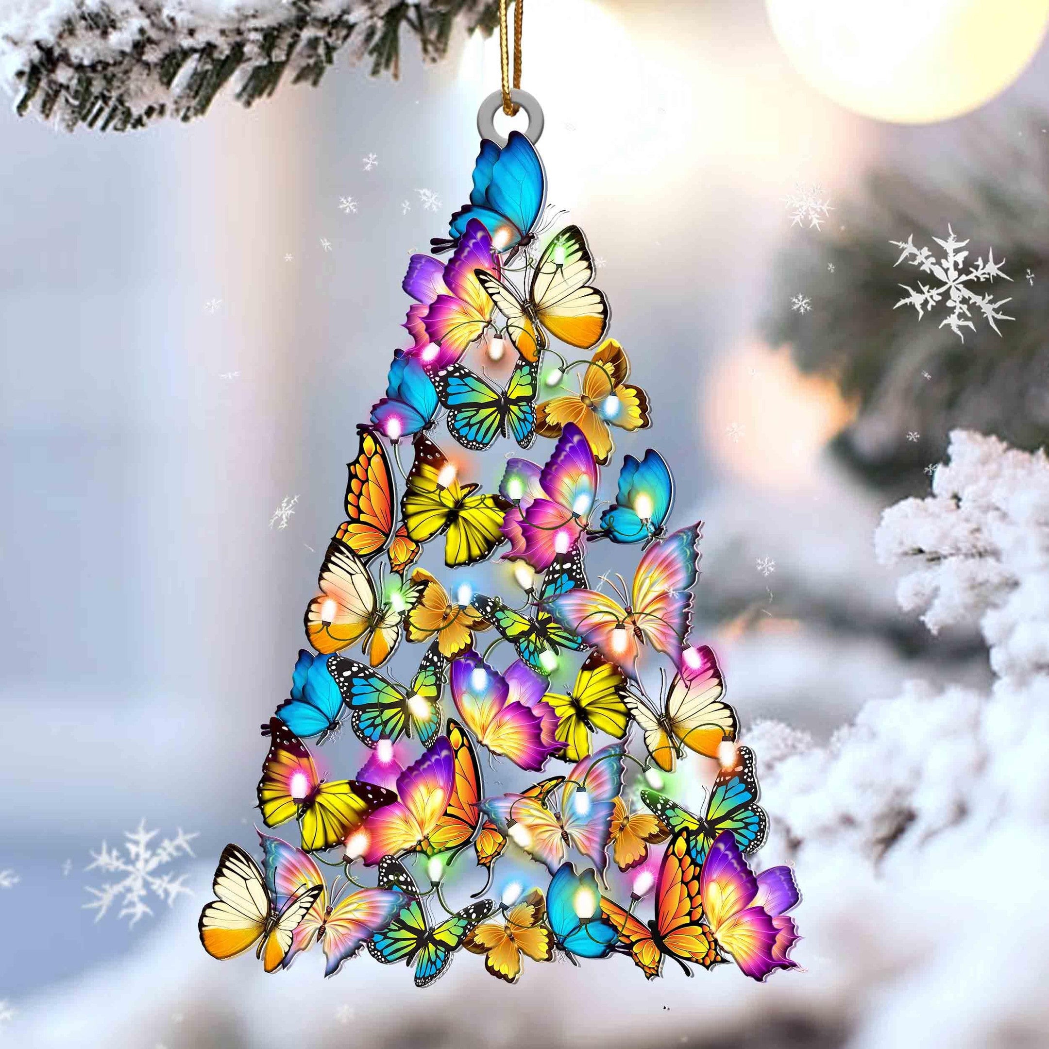 Butterfly Christmas Tree Shaped Acrylic Ornament For Butterfly Lovers