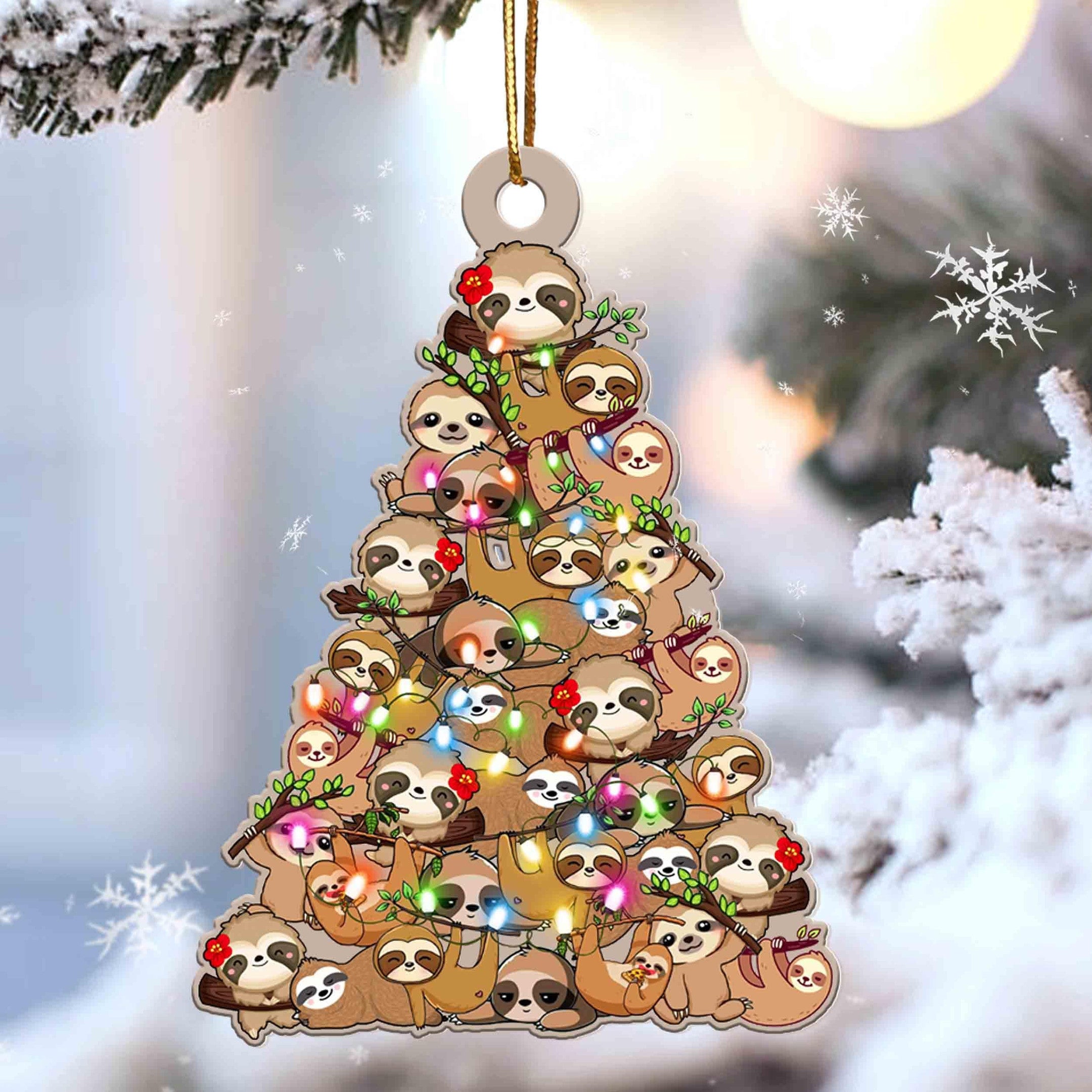 Sloth Christmas Tree Shaped Acrylic Ornament For Sloth Lovers