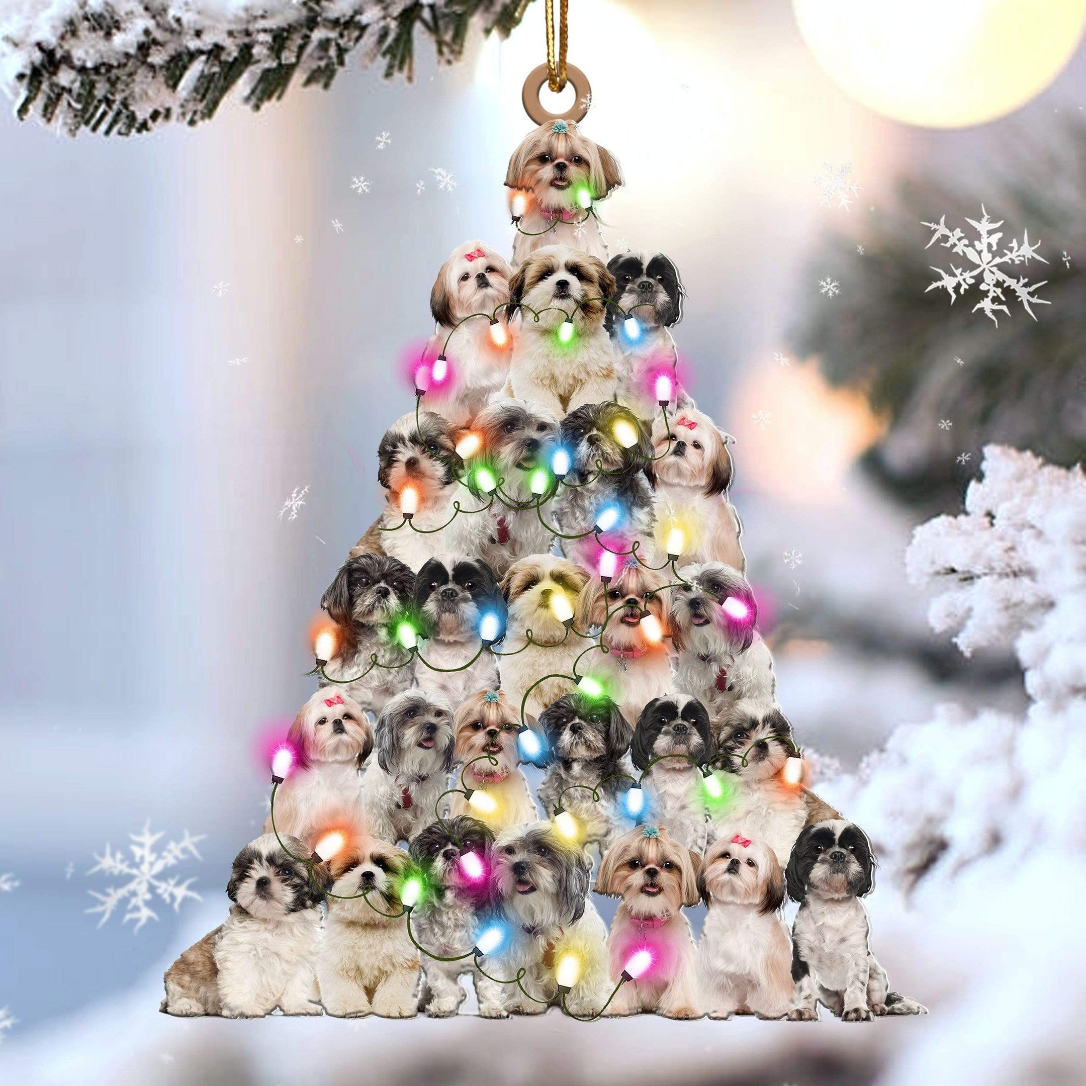 Shih Tzu Christmas Tree Shaped Ornament For Shih Tzu Lover Custom Acrylic Ornament For Dog Mom