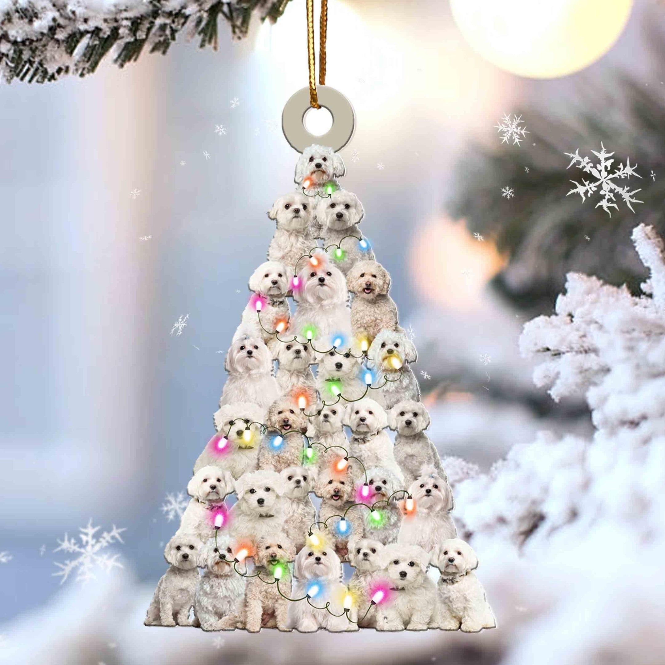 Maltese Christmas Tree Shaped Acrylic Ornament For Maltese Lovers