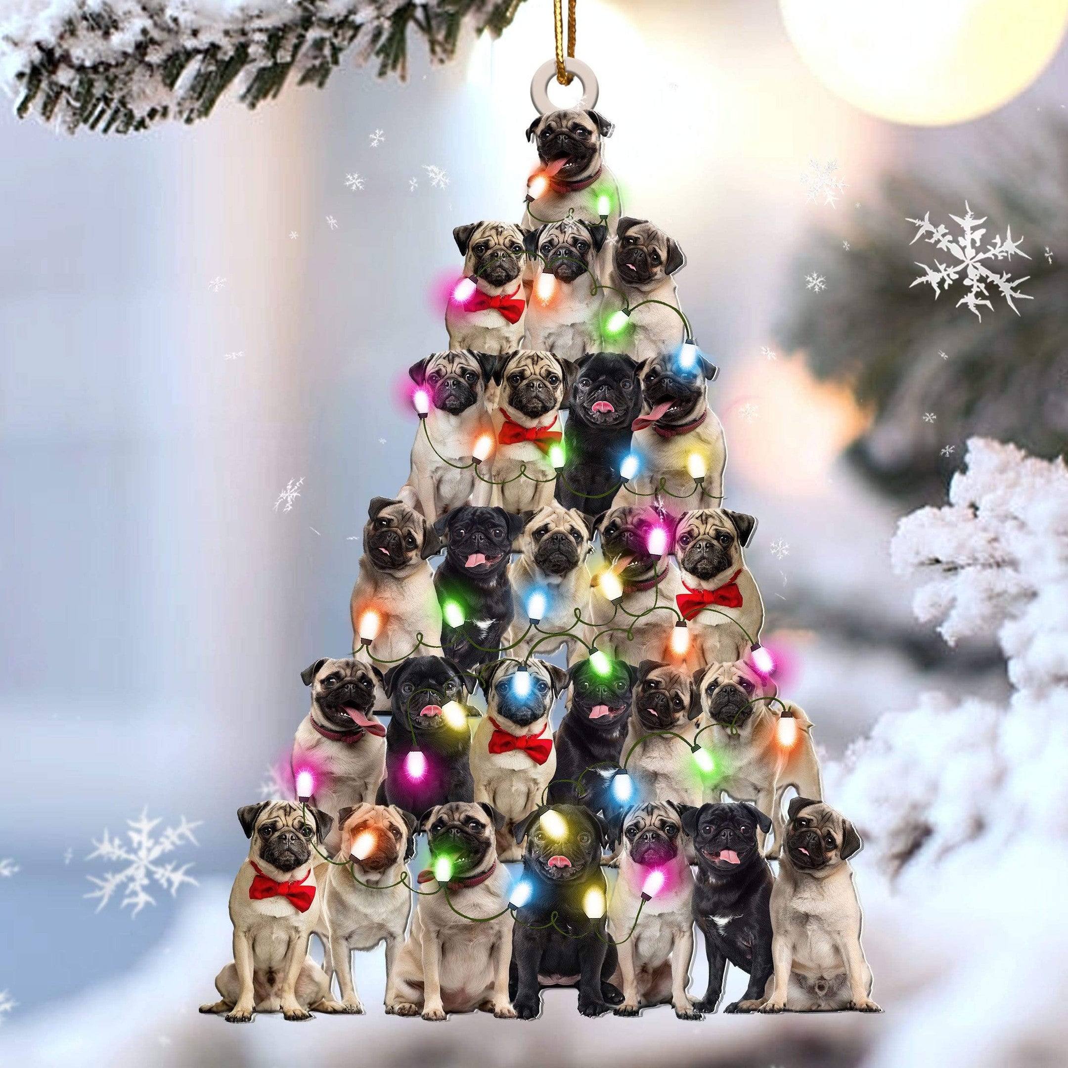 Pug Christmas Tree Shaped Ornament For Pug Lover Custom Acrylic Ornament For Dog Mom