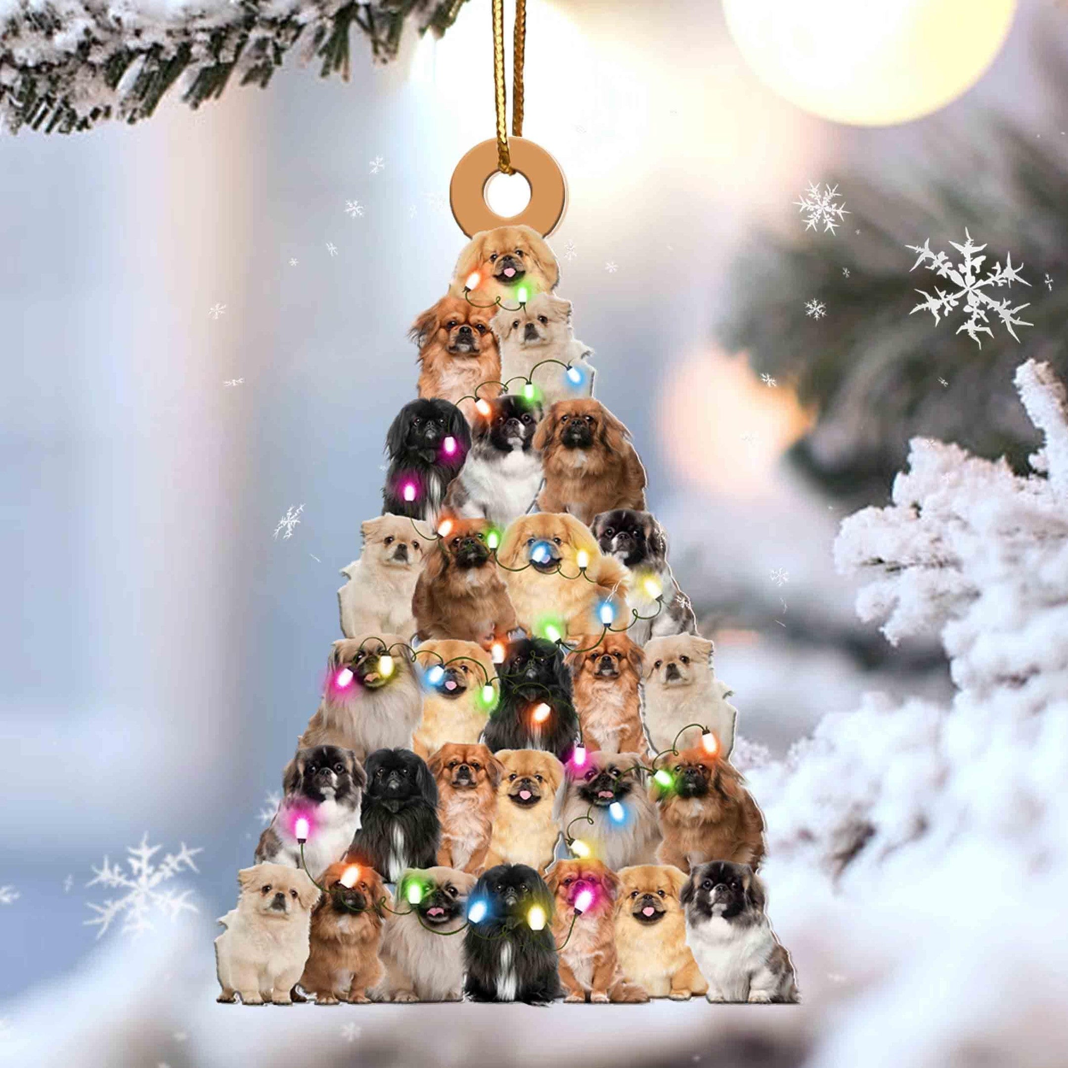 Pekingese Christmas Tree Shaped Acrylic Ornament For Pekingese Lovers