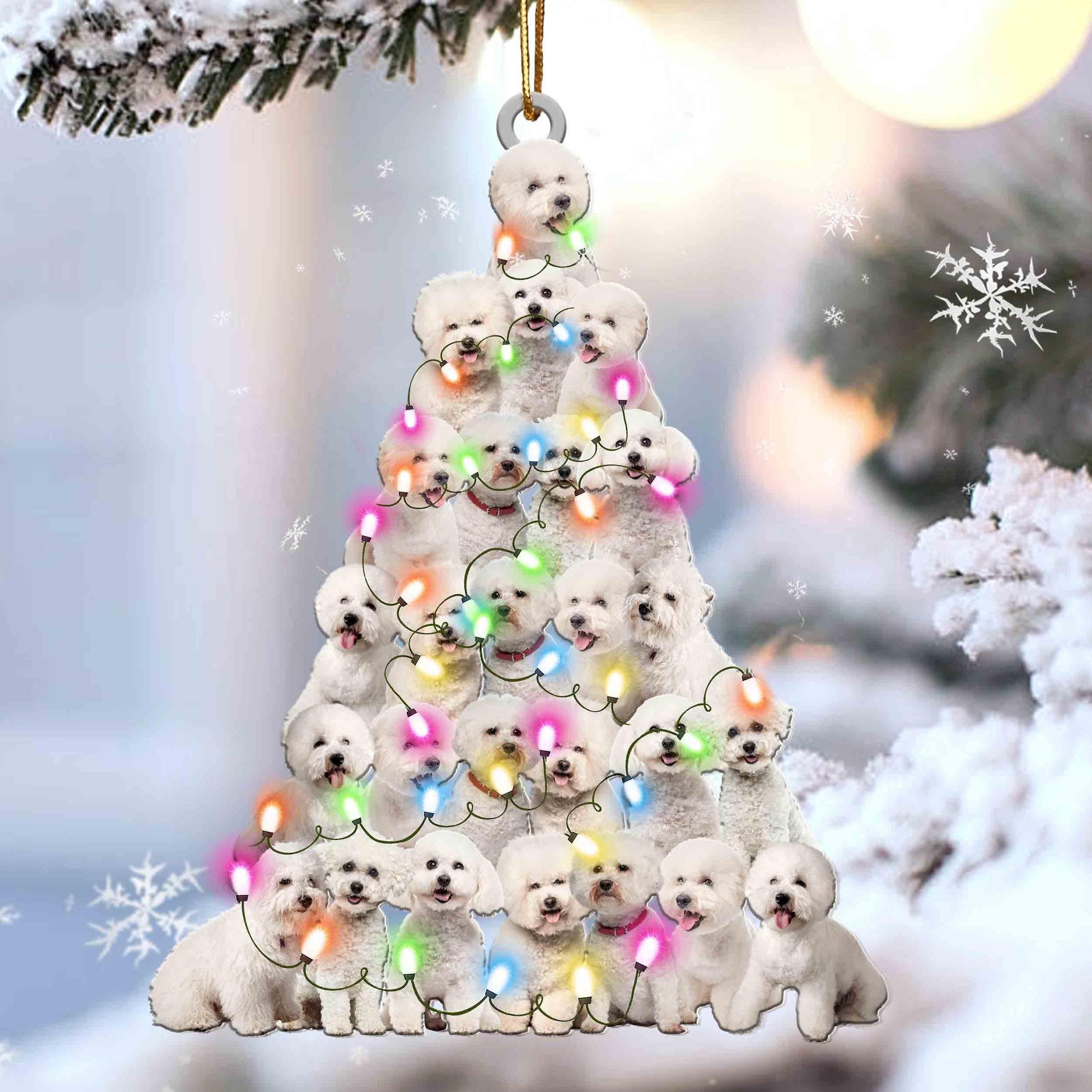 Bichon Frise Christmas Tree Shaped Acrylic Ornament For Bichon Lovers
