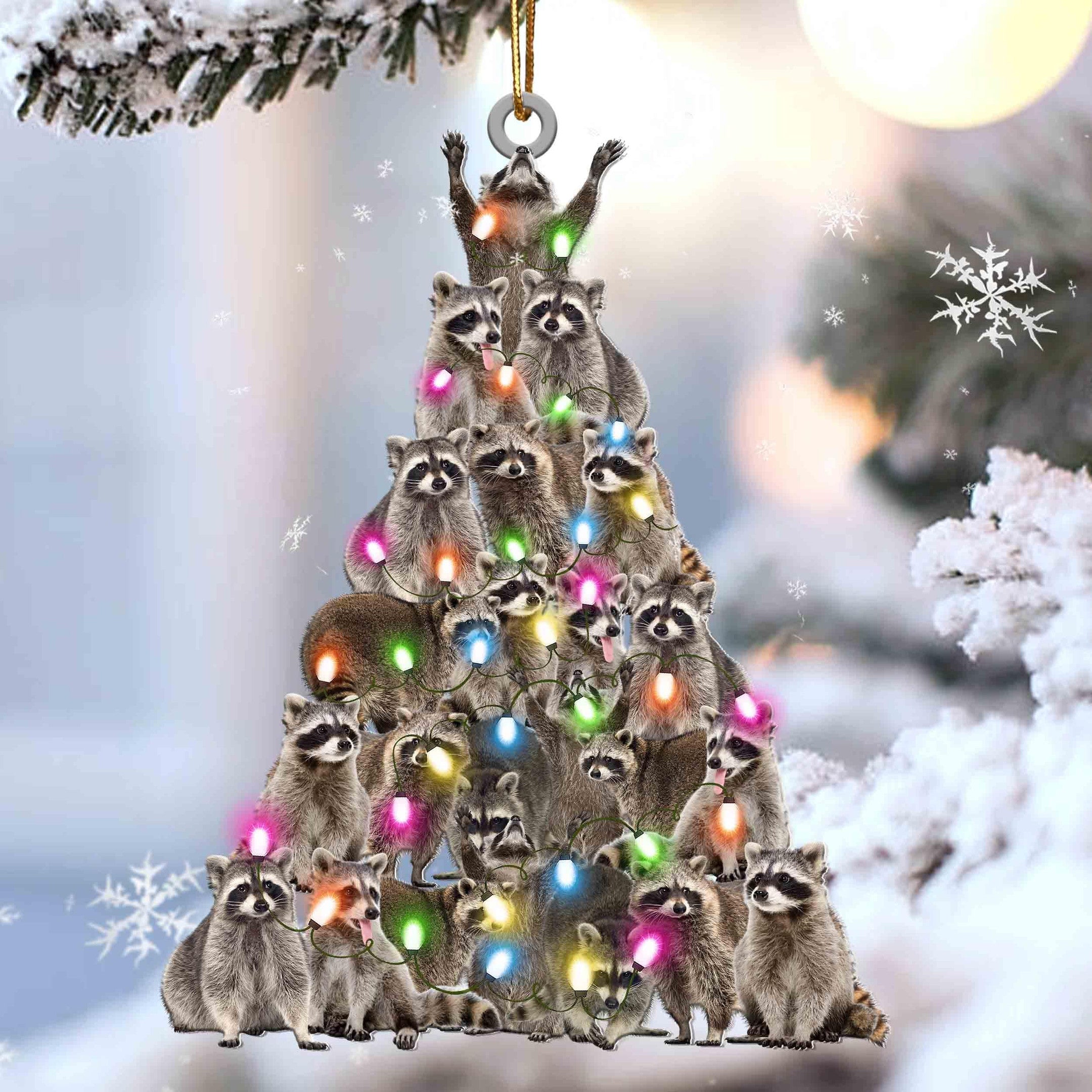 Raccoon Christmas Tree Shaped Acrylic Ornament For Raccoon Lovers