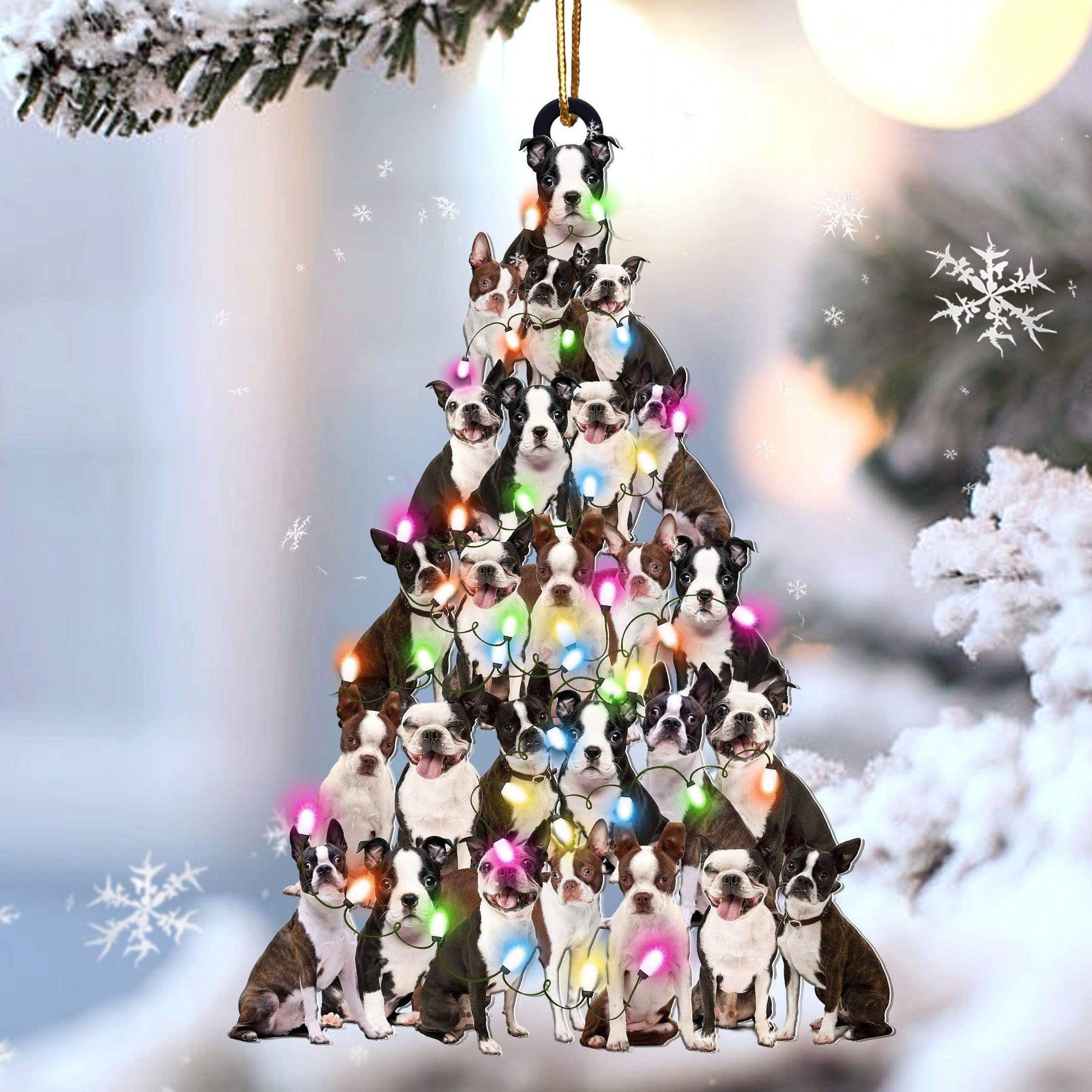 Boston Terrier Christmas Tree Shaped Ornament For Boston Terrier Lover Custom Acrylic Ornament For Dog Mom