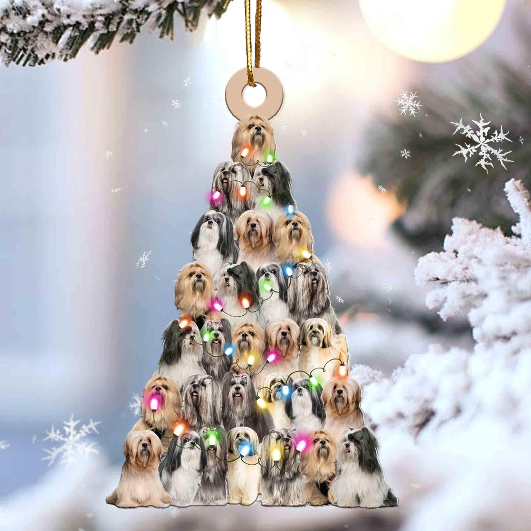 Lhasa Apso Christmas Tree Shaped Acrylic Ornament For Lhasa Apso Lovers