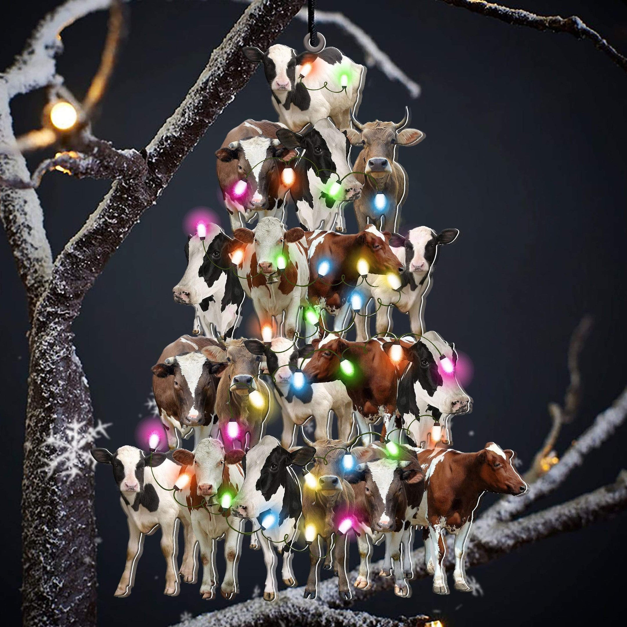 Cow Christmas Tree Shaped Acrylic Ornament For Cow Lover Farmer Ornament