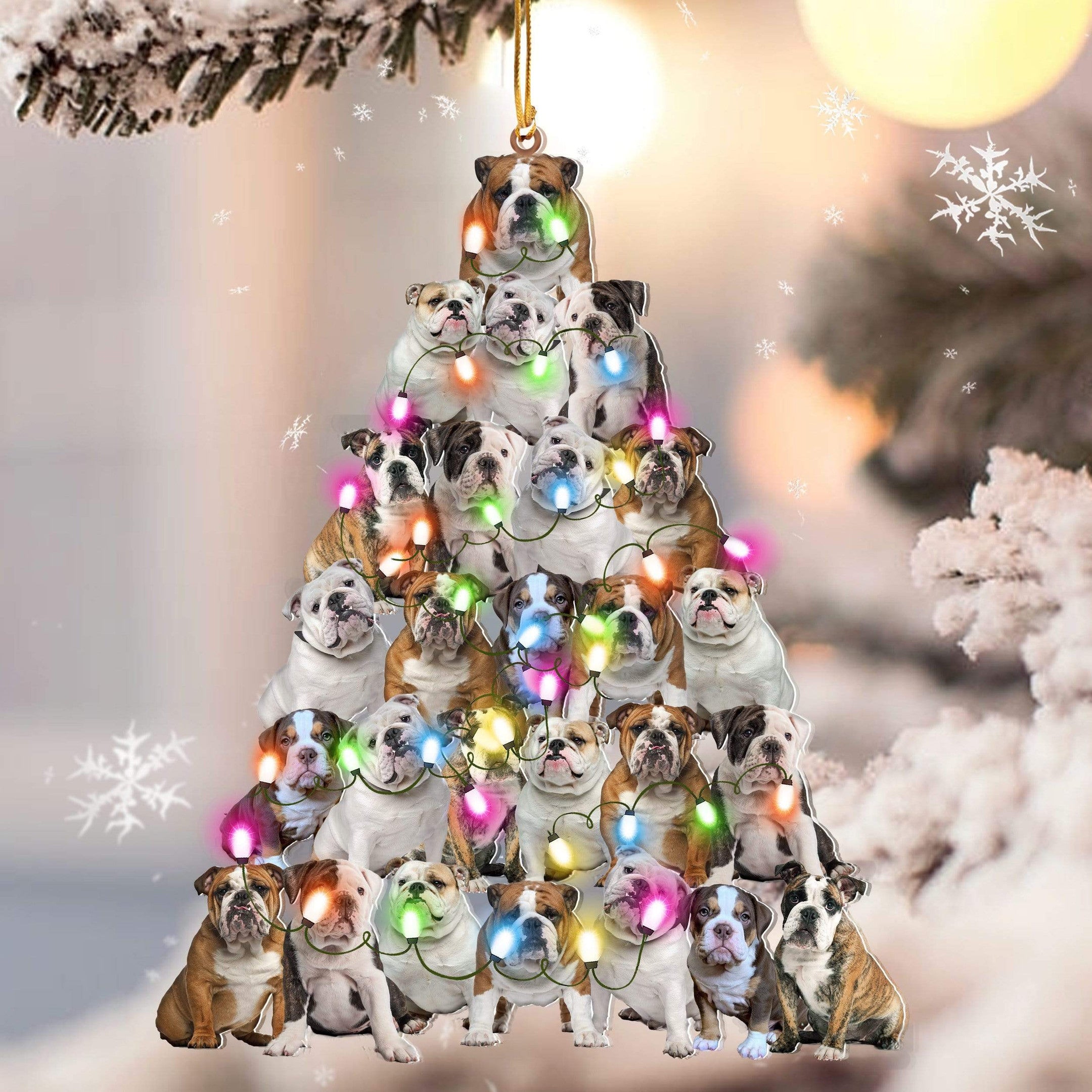 Bulldog Christmas Tree Shaped Ornament For Bulldog Lover Custom Acrylic Ornament For Dog Mom