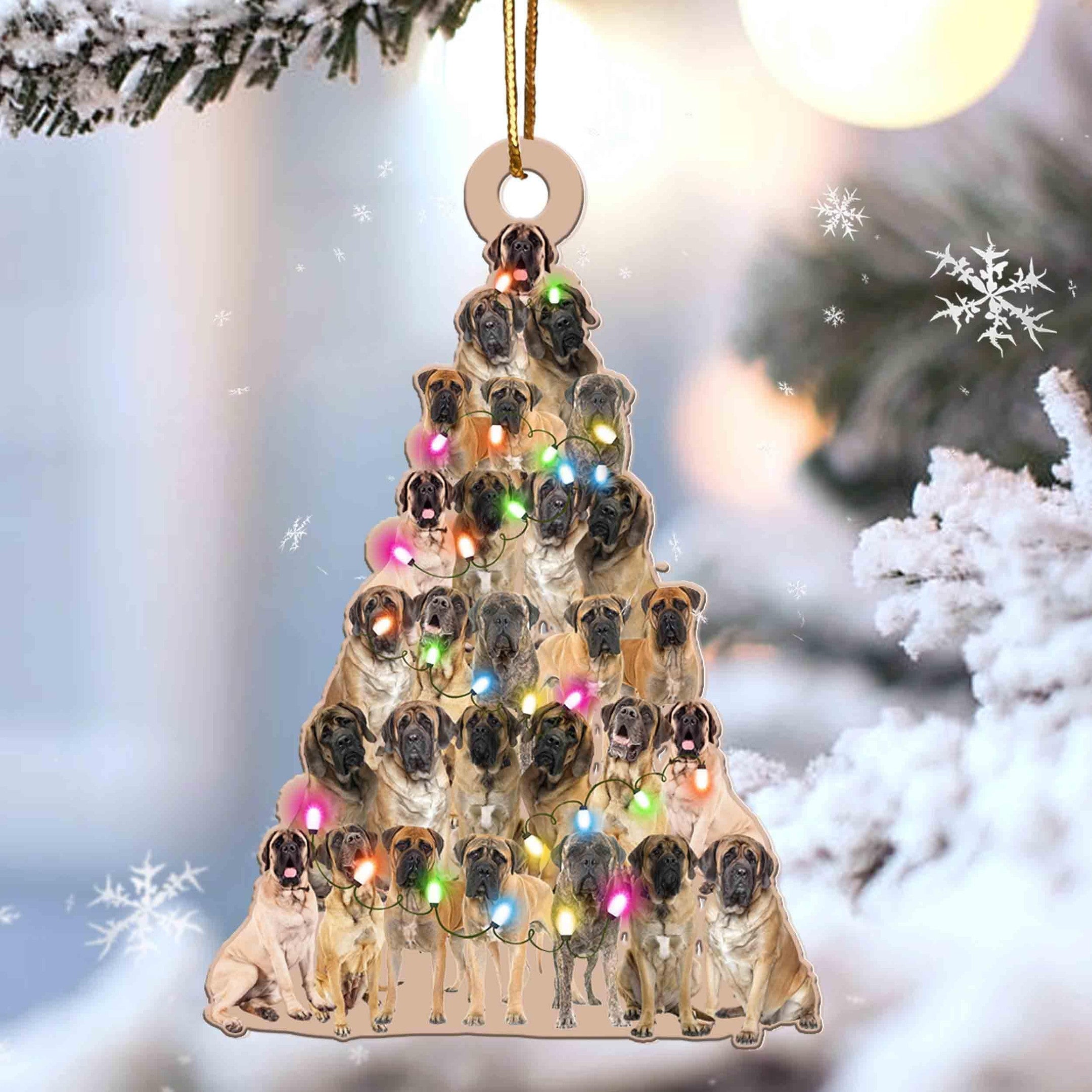 English Mastiff Christmas Tree Shaped Acrylic Ornament For English Mastiff Lovers