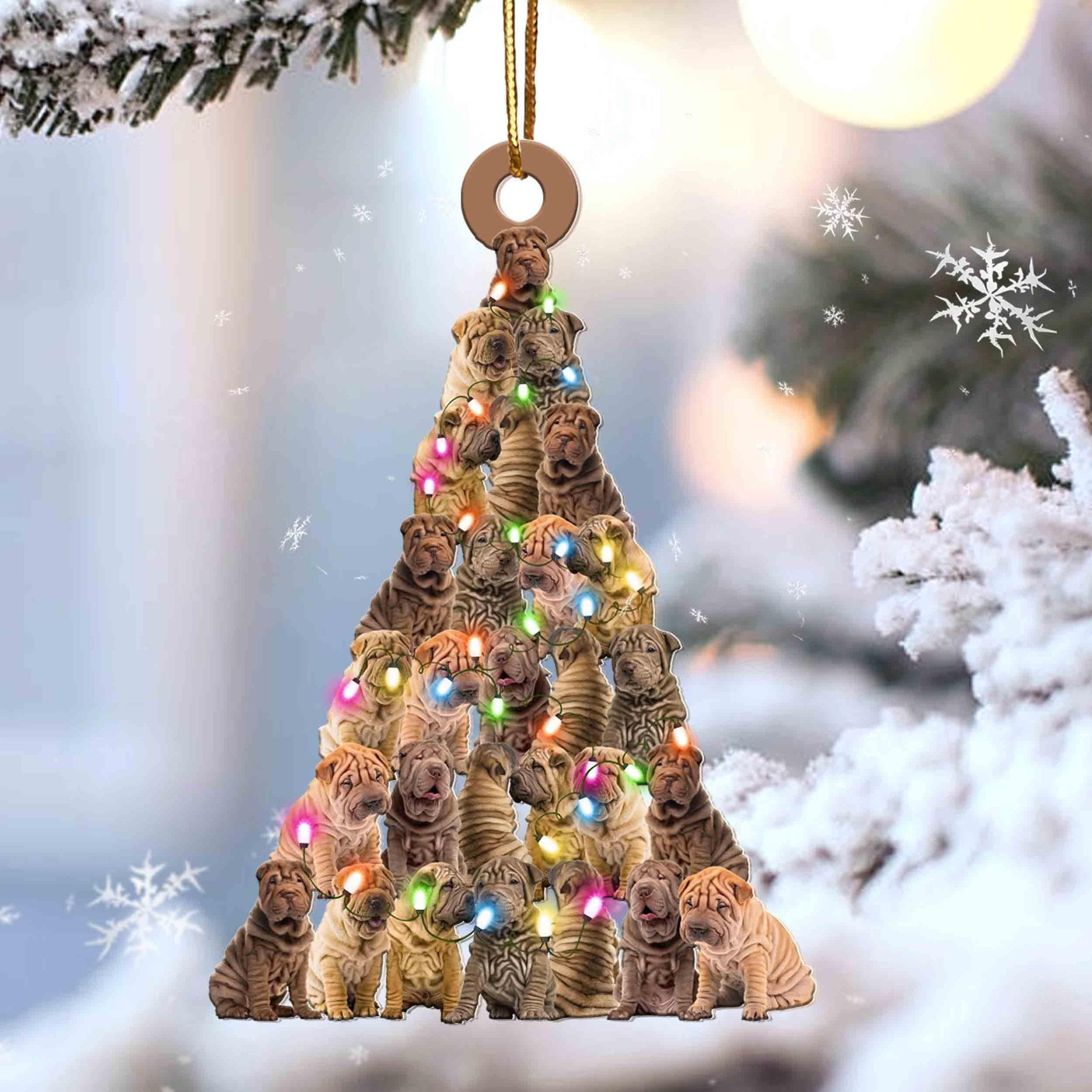 Shar Pei Christmas Tree Shaped Acrylic Ornament For Shar Pei Lovers