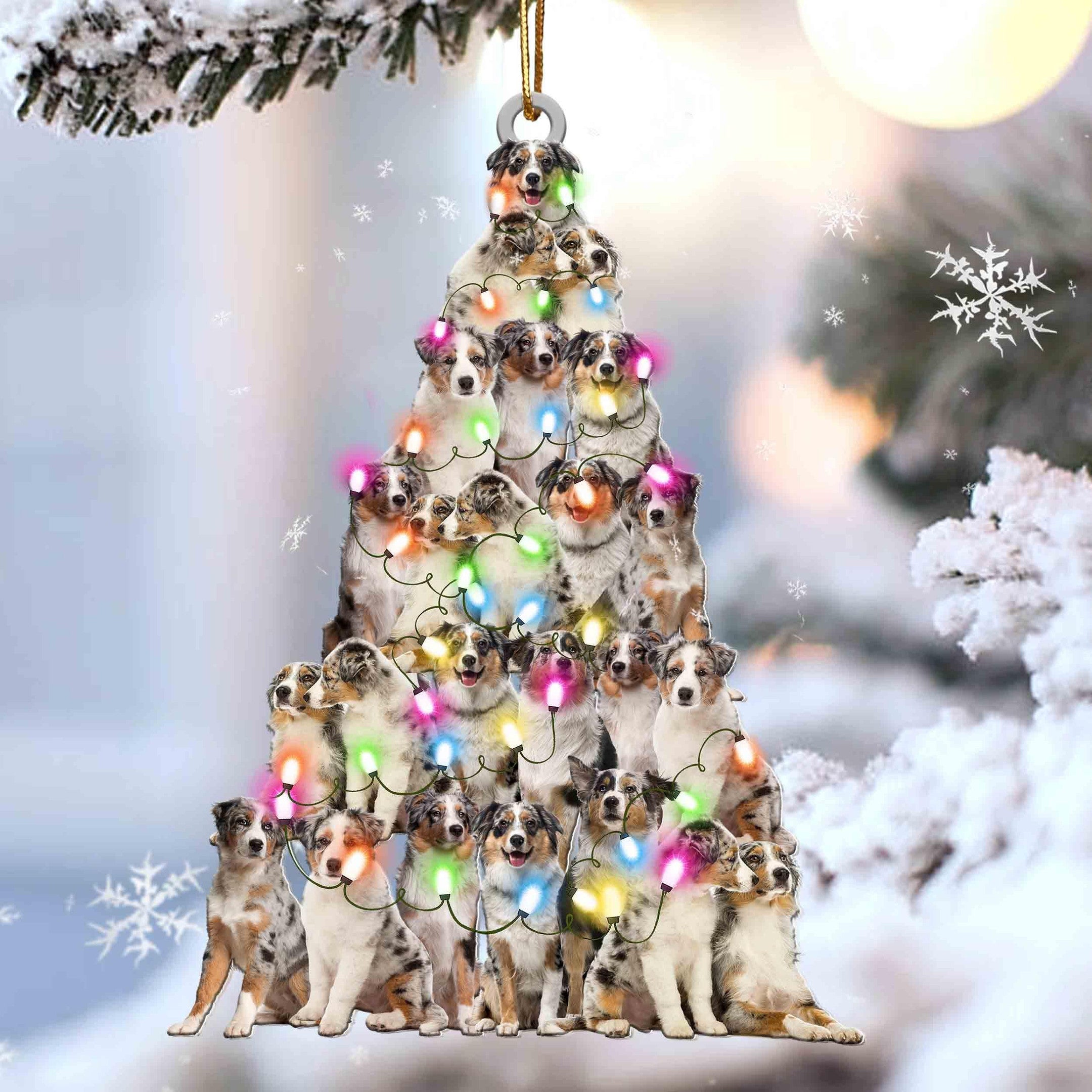 Australian Shepherd Christmas Tree Shaped Acrylic Ornament For Aussie Lovers