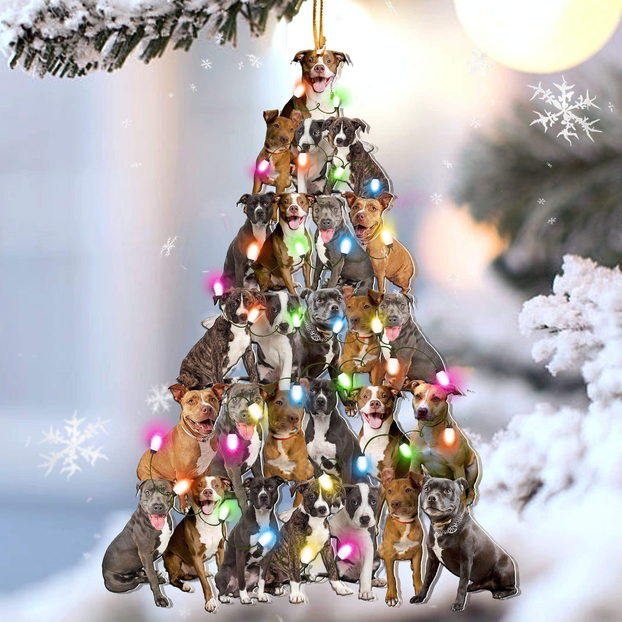 Pitbull Christmas Tree Shaped Acrylic Ornament For Pitbull Lover Gift For Dog Mom