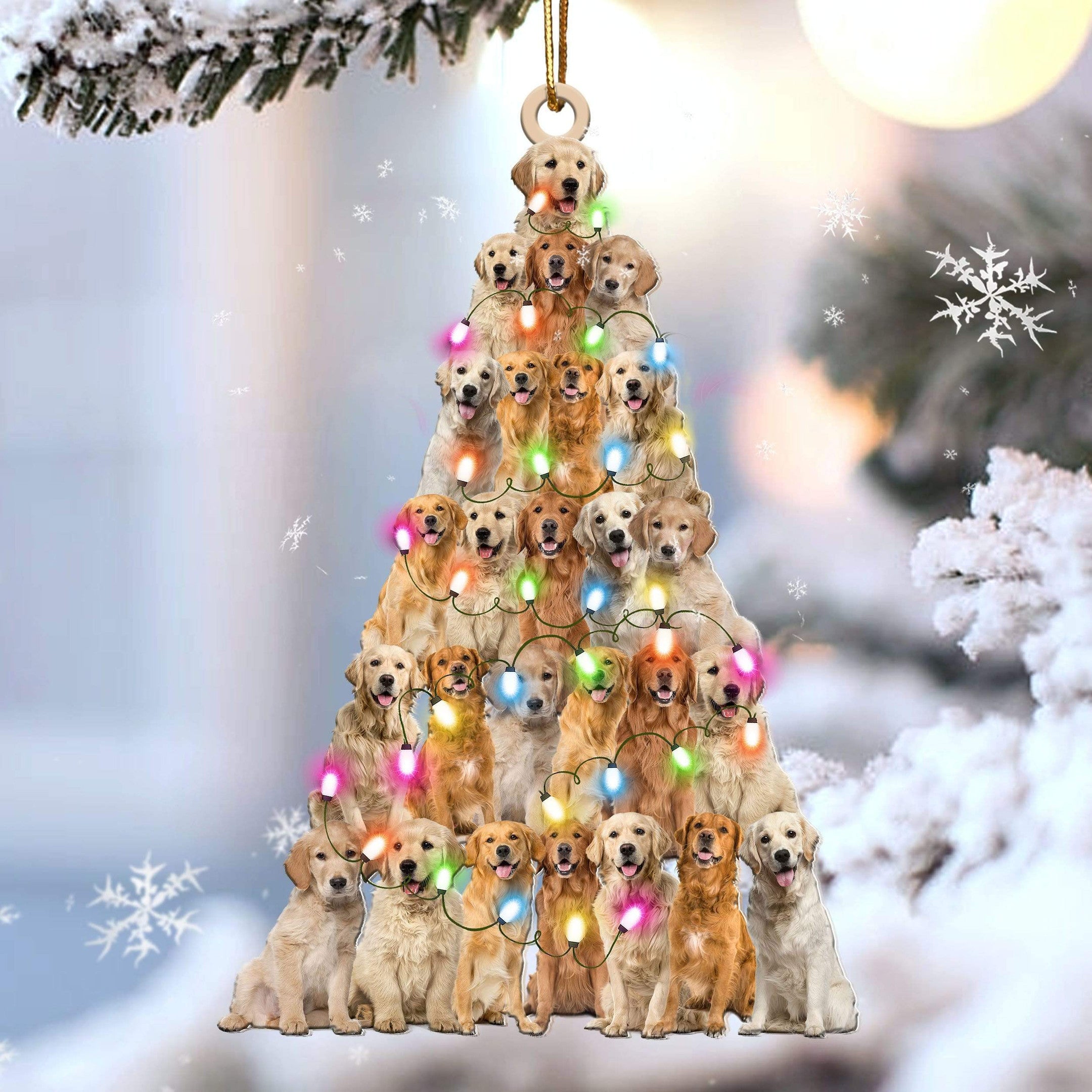 Golden Retriever Christmas Tree Shaped Ornament For Golden Retriever Lover Custom Acrylic Ornament For Dog Mom