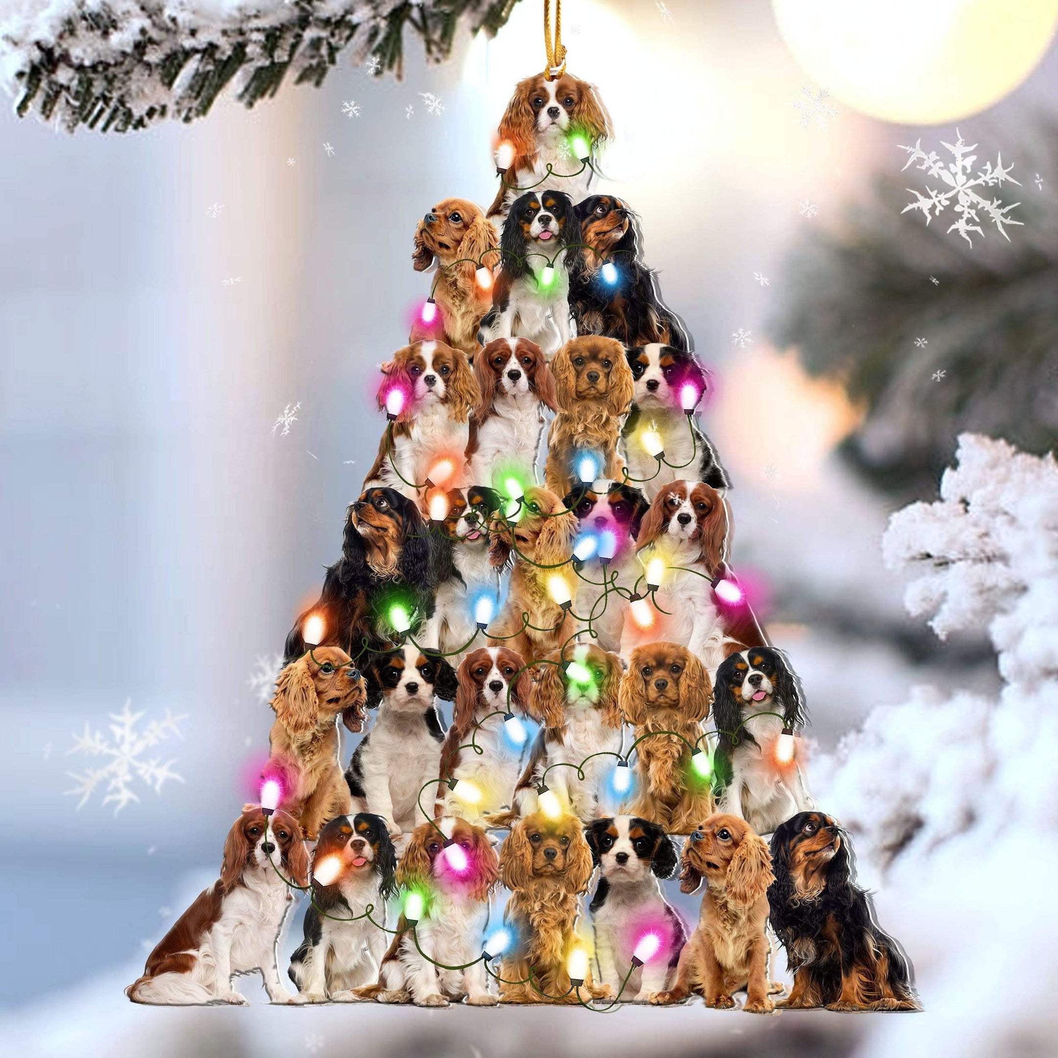 Cavalier King Christmas Tree Shaped Ornament For Cavalier Lover Custom Acrylic Ornament For Dog Mom
