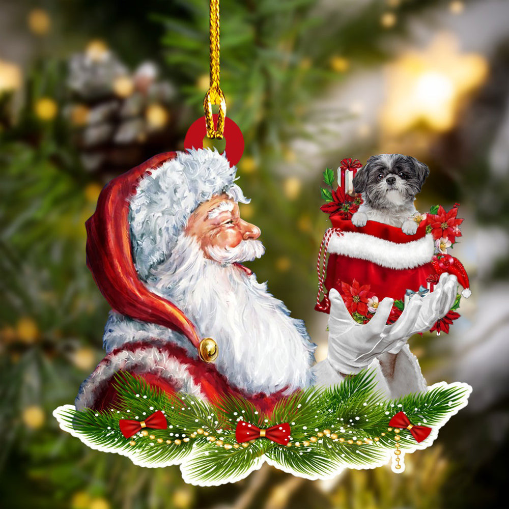 Lhasa Apso and Santa Christmas Ornament for Dog Lovers/ Dog Mom Acrylic Dog Ornament