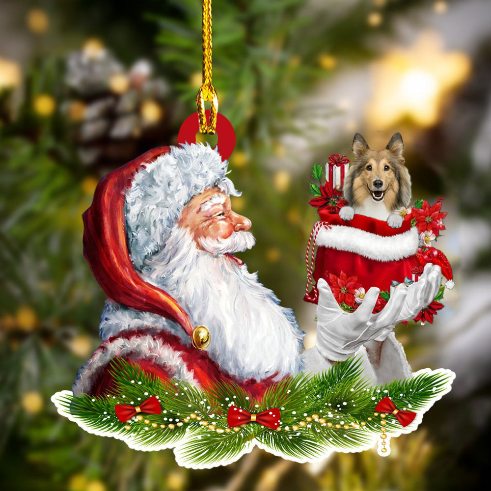 Shetland Sheepdog and Santa Christmas Ornament for Dog Lovers/ Dog Mom Acrylic Dog Ornament