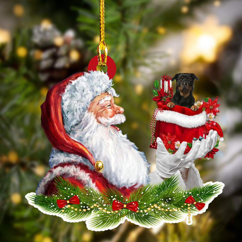 Rottweiler 2 and Santa Christmas Ornament for Dog Lovers/ Dog Mom Acrylic Dog Ornament
