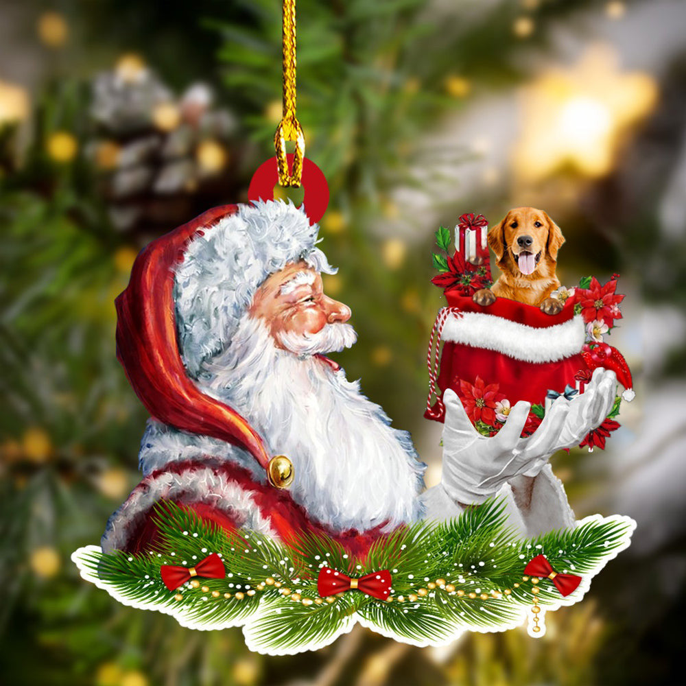Golden Retriever and Santa Christmas Ornament for Dog Lovers/ Dog Mom Acrylic Dog Ornament