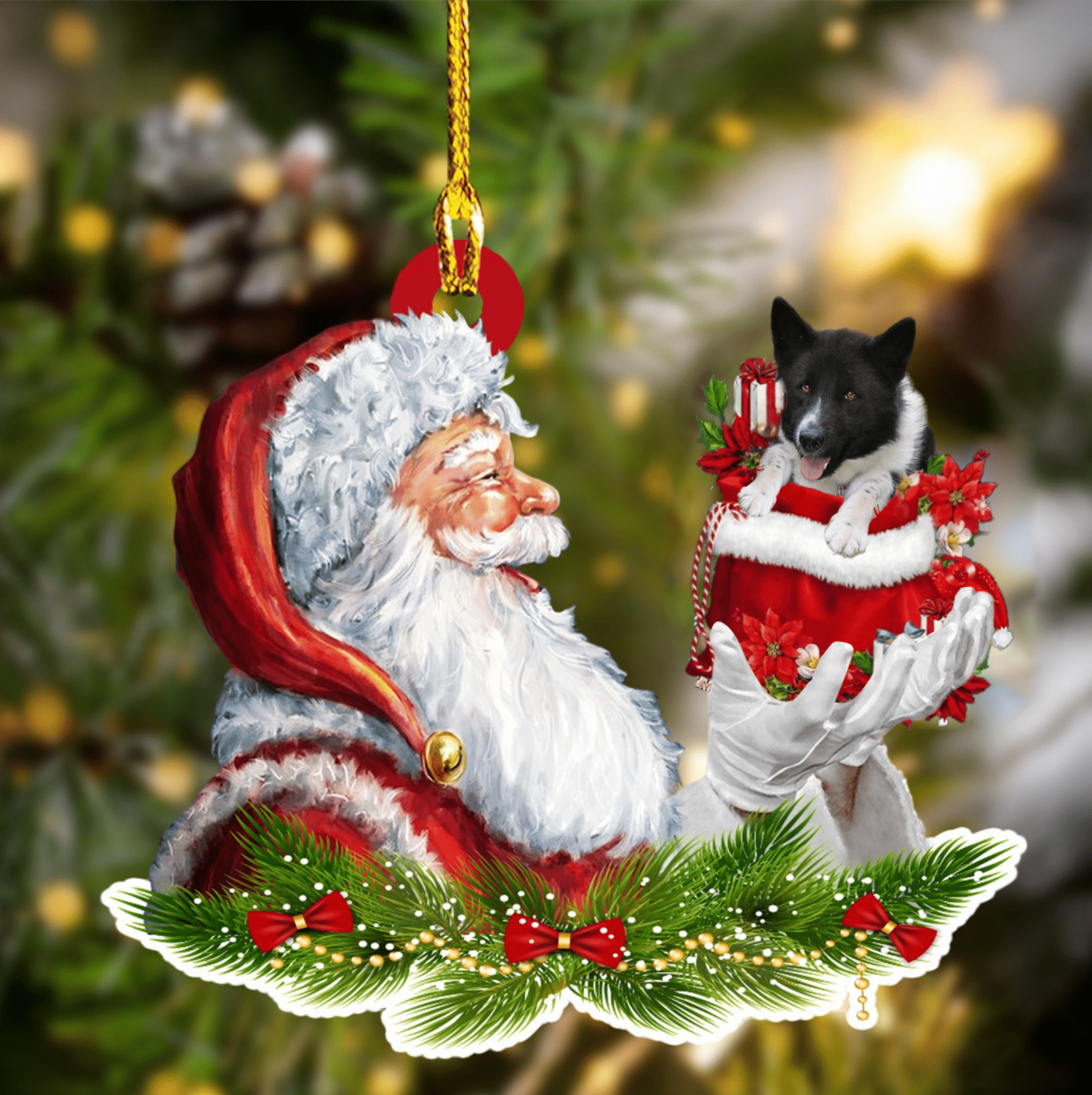 Karilen Bear and Santa Christmas Ornament for Dog Lovers/ Dog Mom Acrylic Dog Ornament