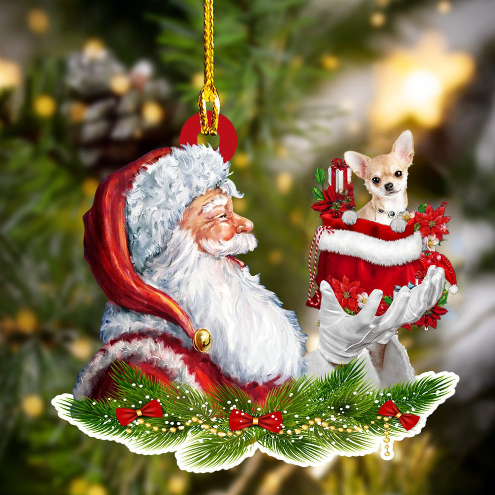Chihuahua 2 and Santa Christmas Ornament for Dog Lovers/ Dog Mom Acrylic Dog Ornament