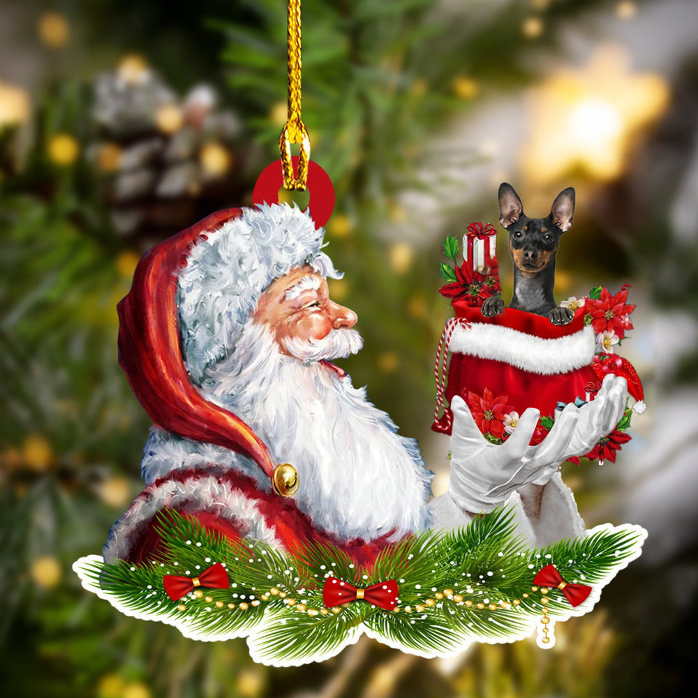 Miniature Pinscher and Santa Christmas Ornament for Dog Lovers/ Dog Mom Acrylic Dog Ornament
