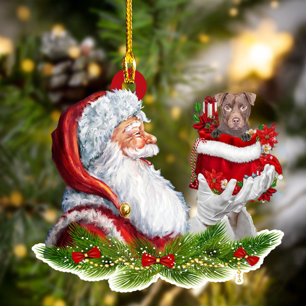 Patterdale Terrier and Santa Christmas Ornament for Dog Lovers/ Dog Mom Acrylic Dog Ornament