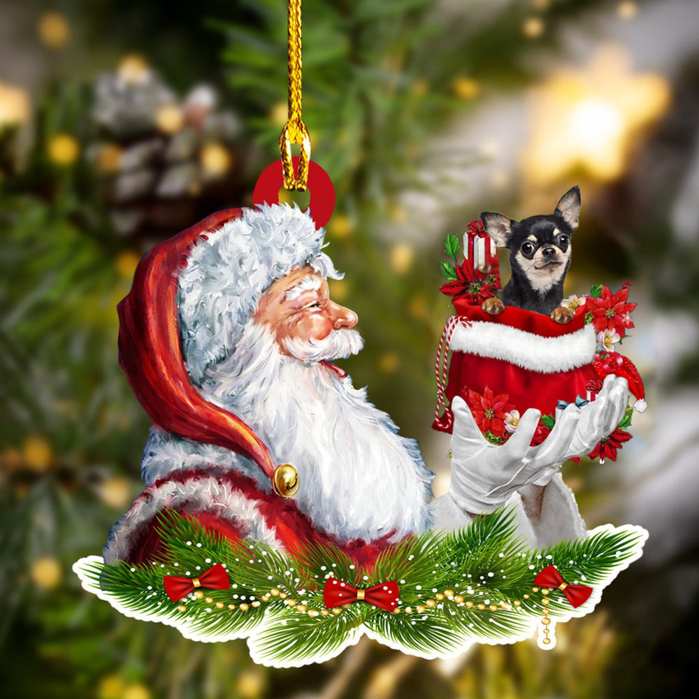 Chihuahua 3 and Santa Christmas Ornament for Dog Lovers/ Dog Mom Acrylic Dog Ornament